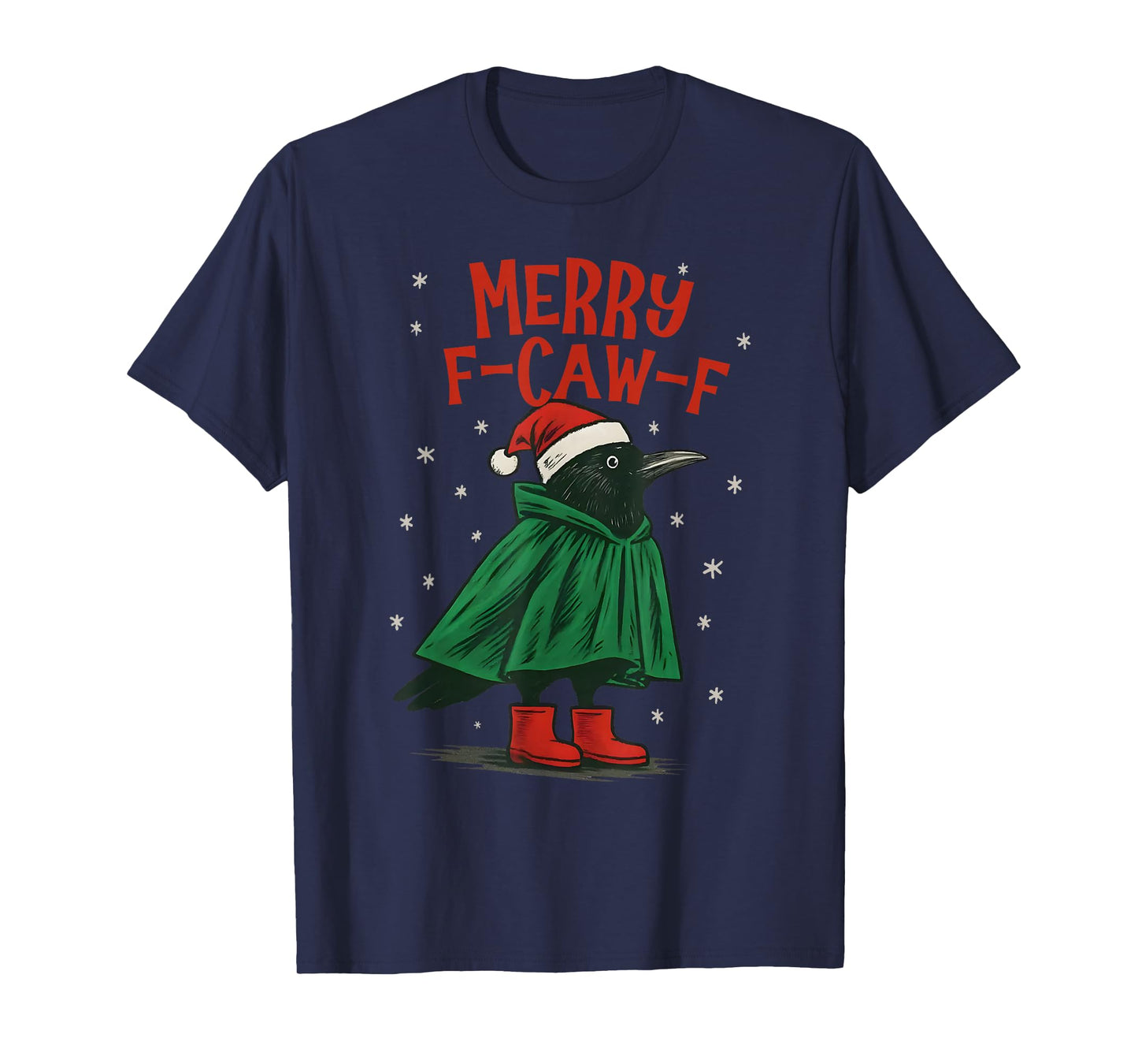 Funny Christmas F-Caw-F Holiday Cute Black Bird Santa Hat T-Shirt