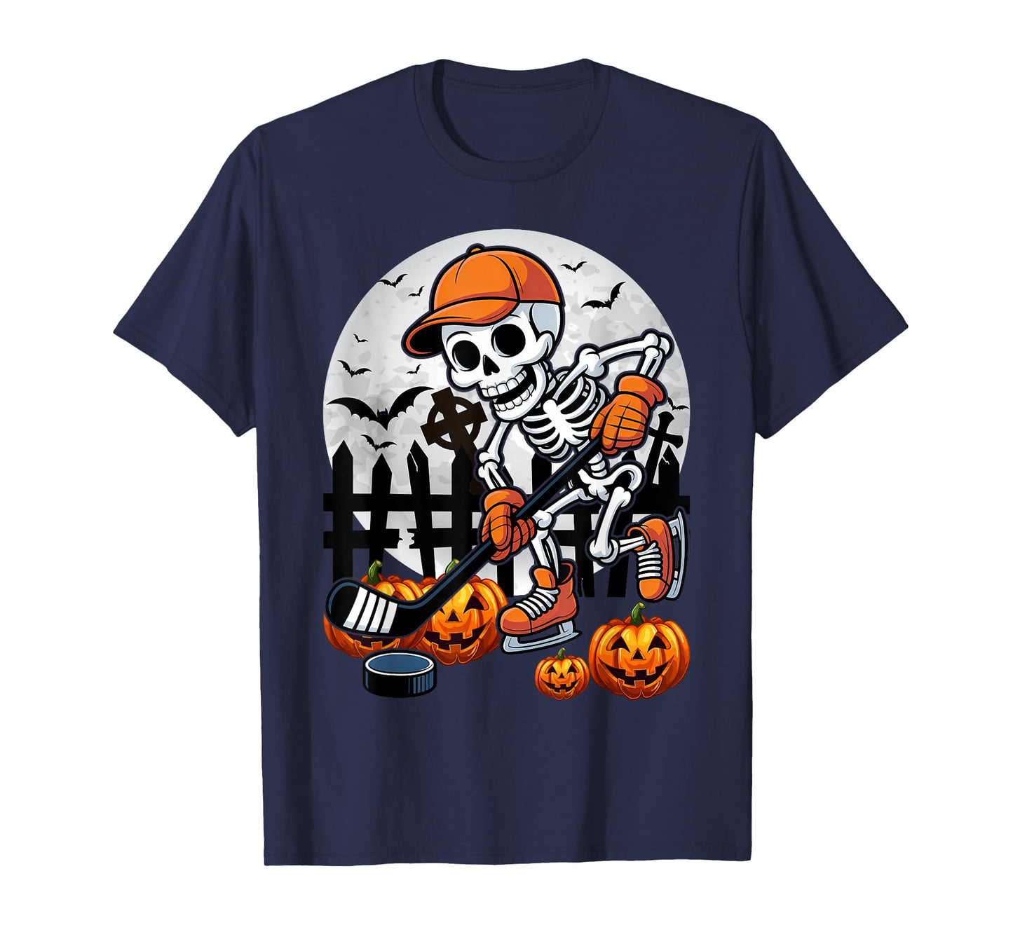 Skeleton Ice Hockey Halloween Costume Men Boys Kids T-Shirt