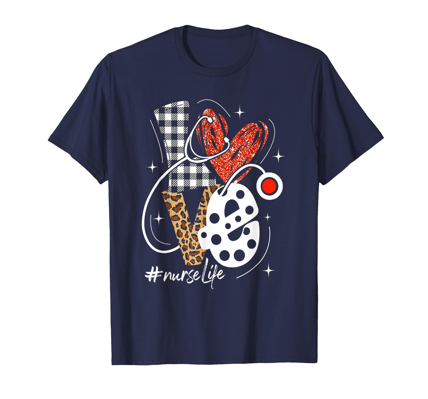 Nurse Life RN LPN CNA Healthcare Cheetah Heart Leopard Funny T-Shirt