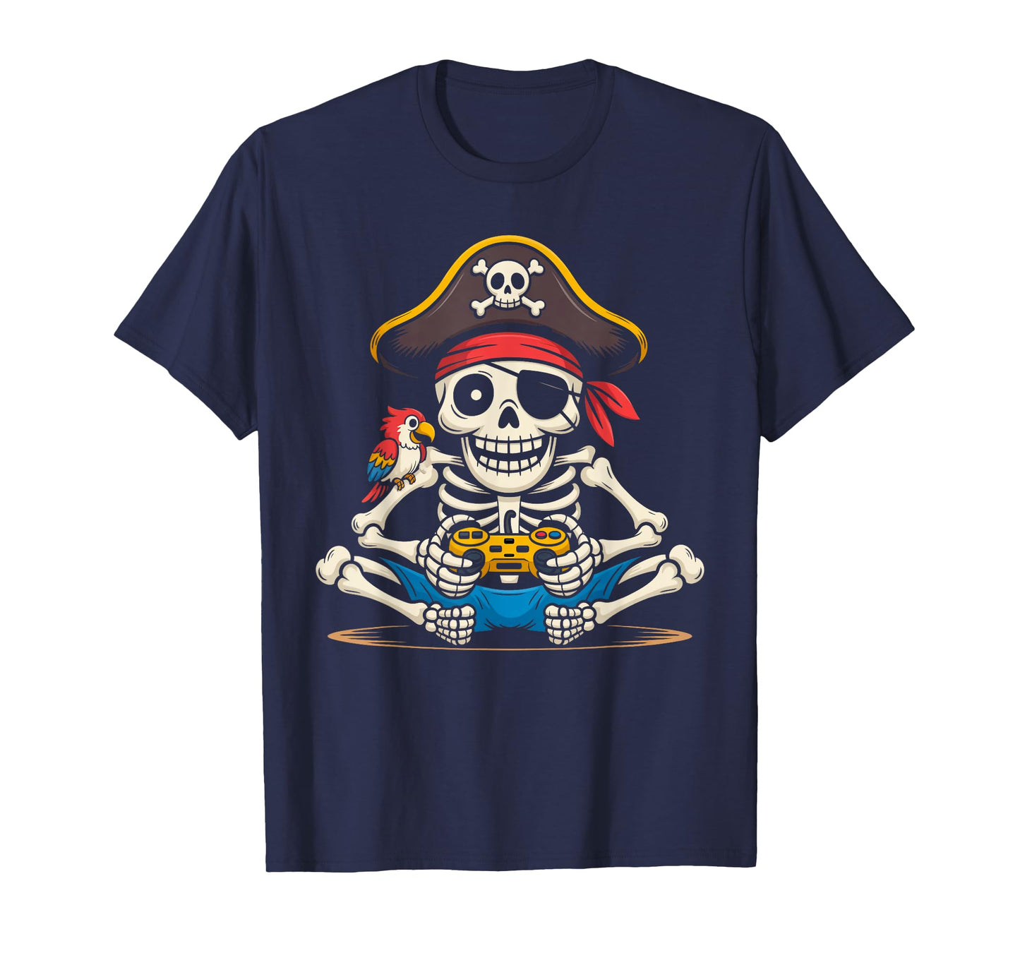 Pirate Skeleton Gamer Parrot Lazy Halloween Costume Kids T-Shirt