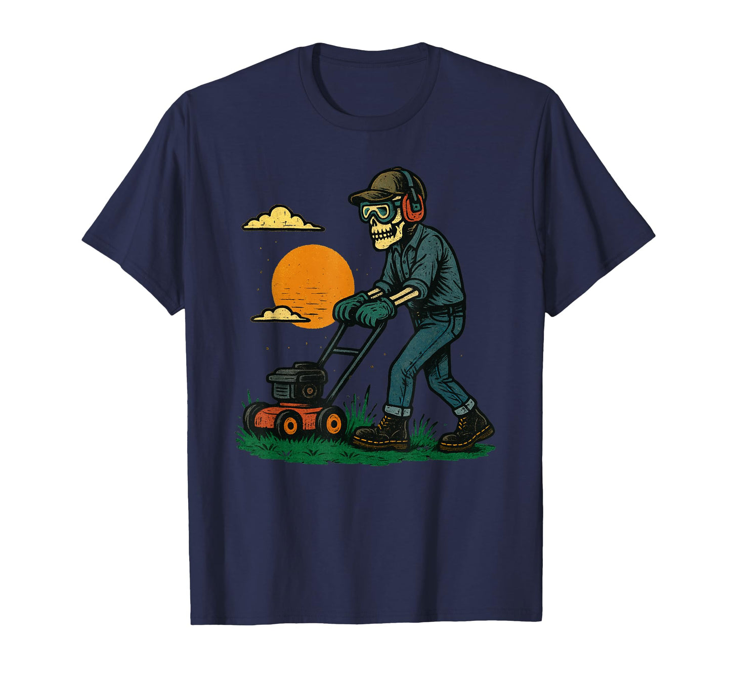 Vintage Halloween Skeleton Lawn Mower Funny Spooky Costume T-Shirt