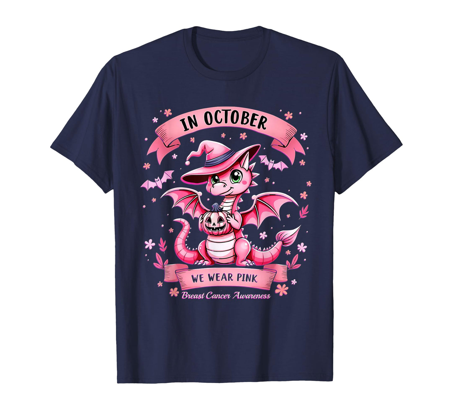 October We Wear Pink Breast Cancer Awareness Dragon T-Shirt