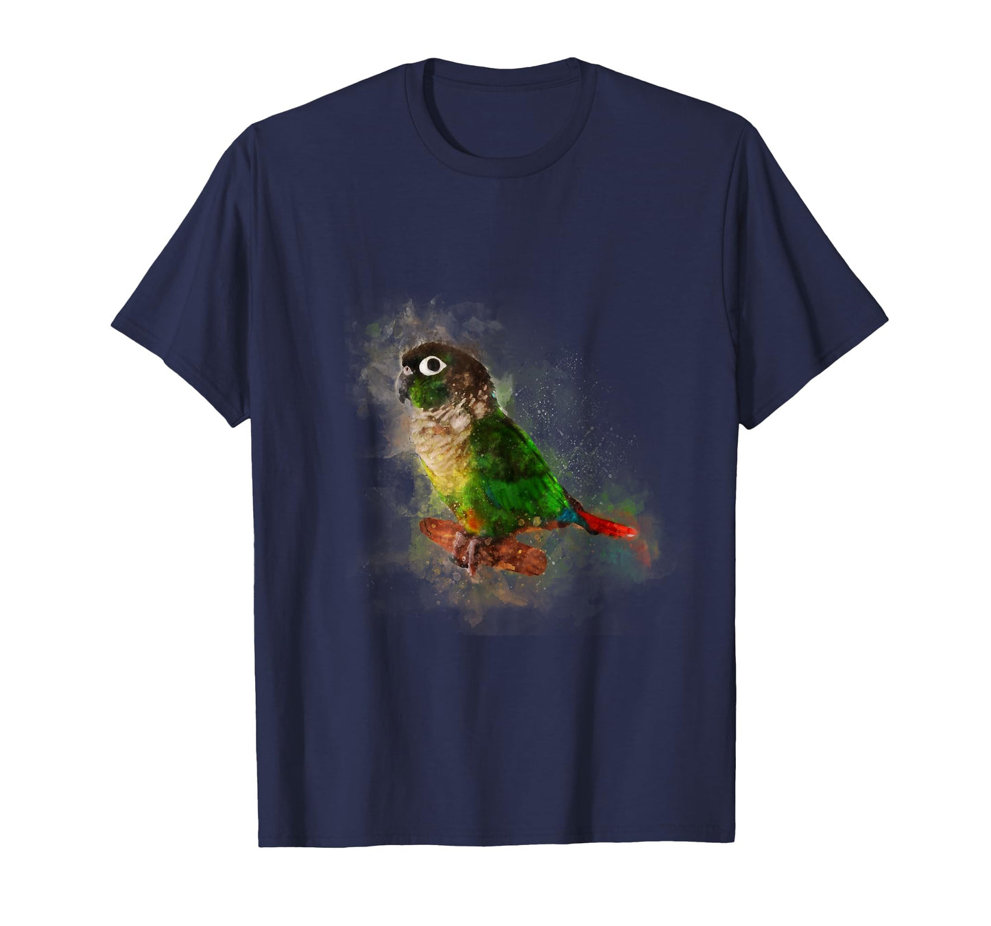 LigerKat Kids Unisex-Adults Black Watercolor Green Cheek Conure parrot T-Shirt