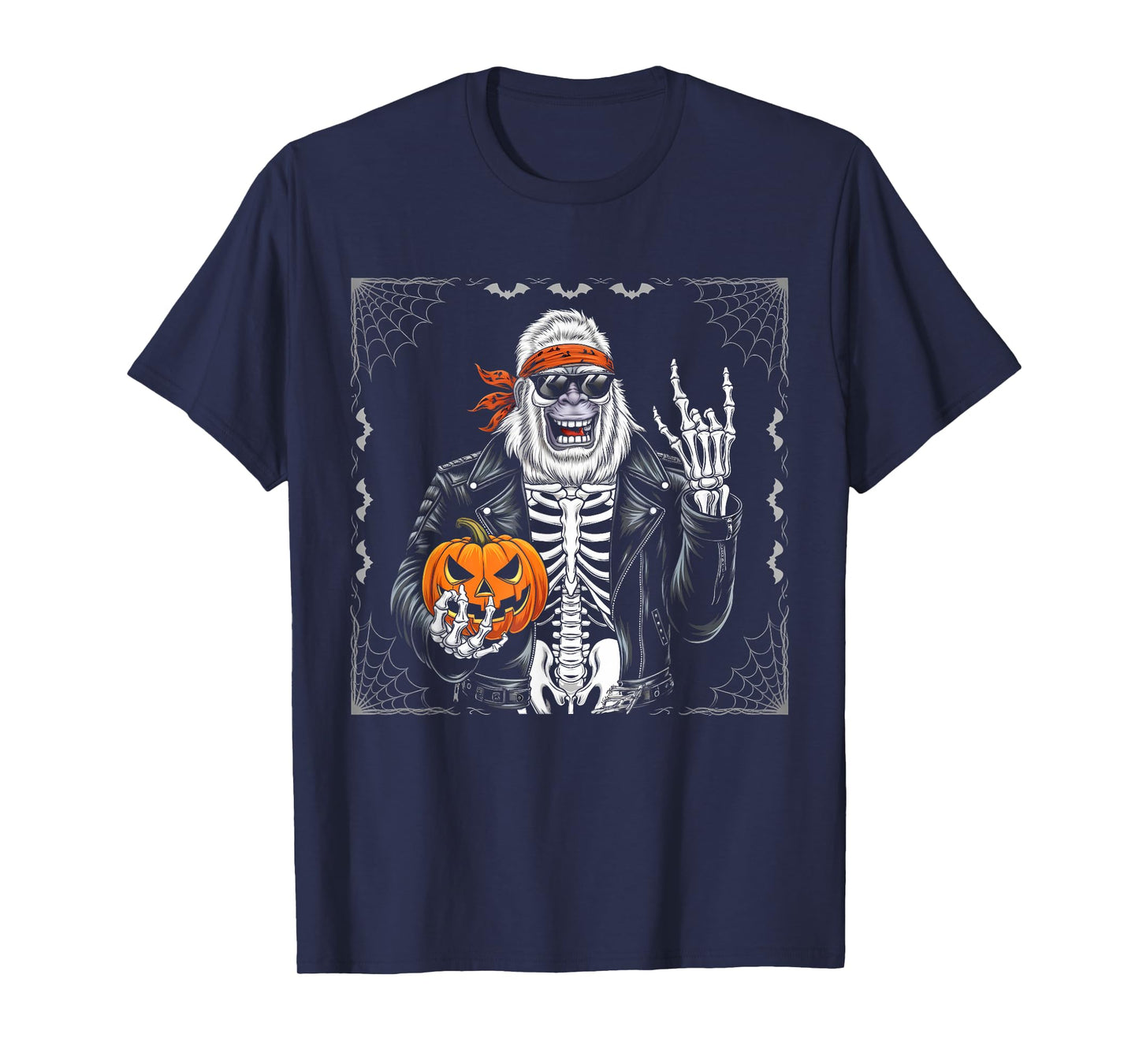 Spooky Bigfoot Jack O Lantern Skeleton Halloween Men Youths T-Shirt