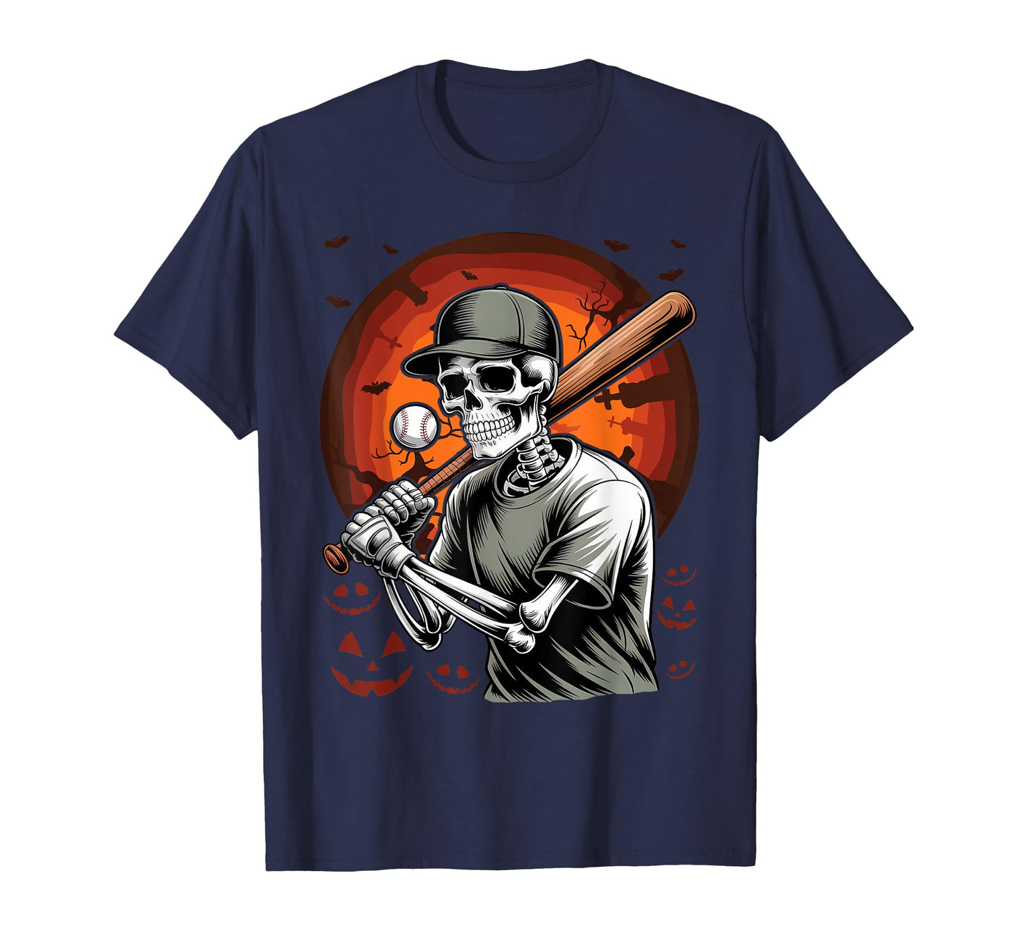 Skeleton Playing Baseball Halloween Skull Lover T-Shirt