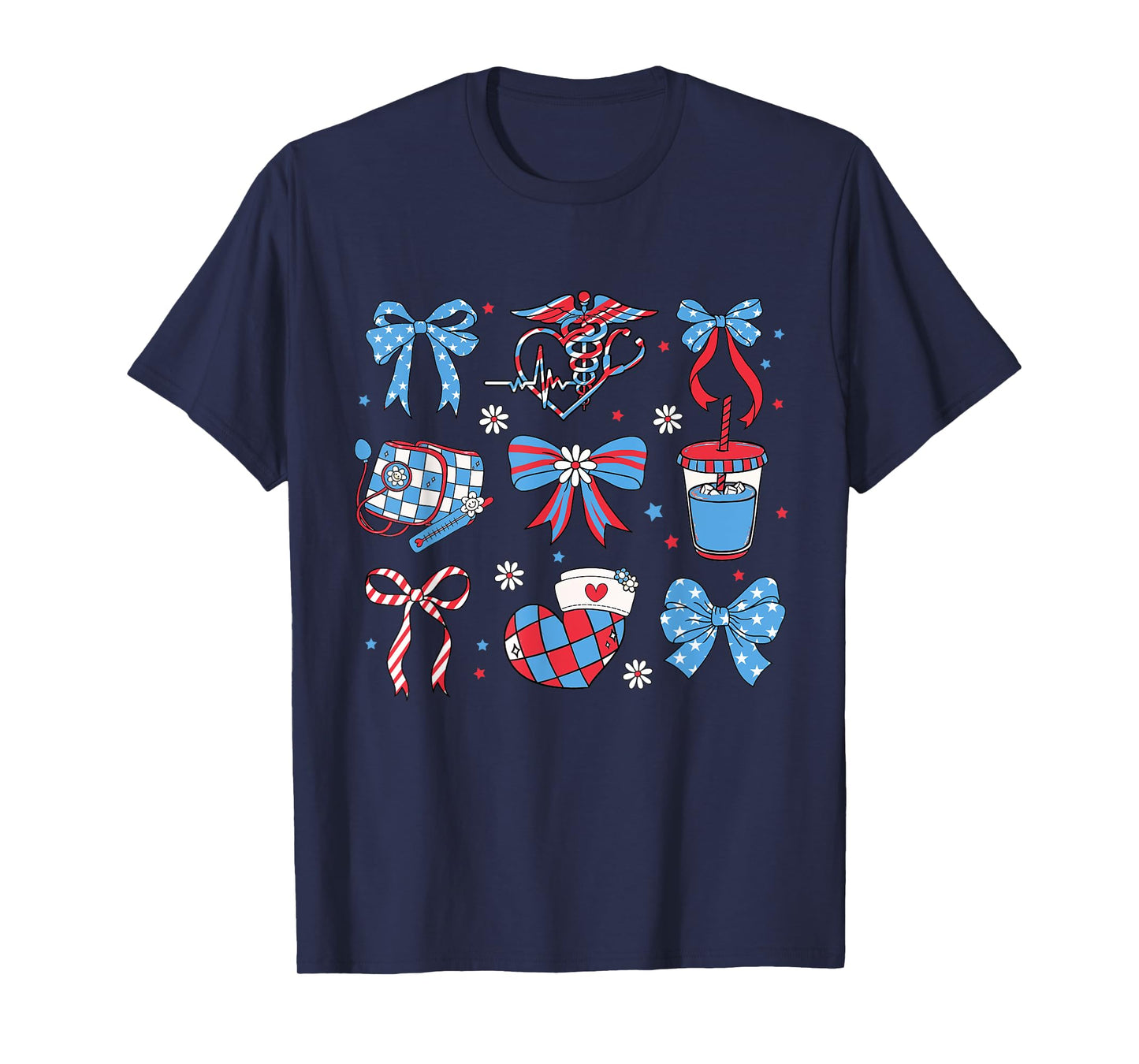 Girly USA Patriotic Nurse 4th of July Coquette Bow America T-Shirt