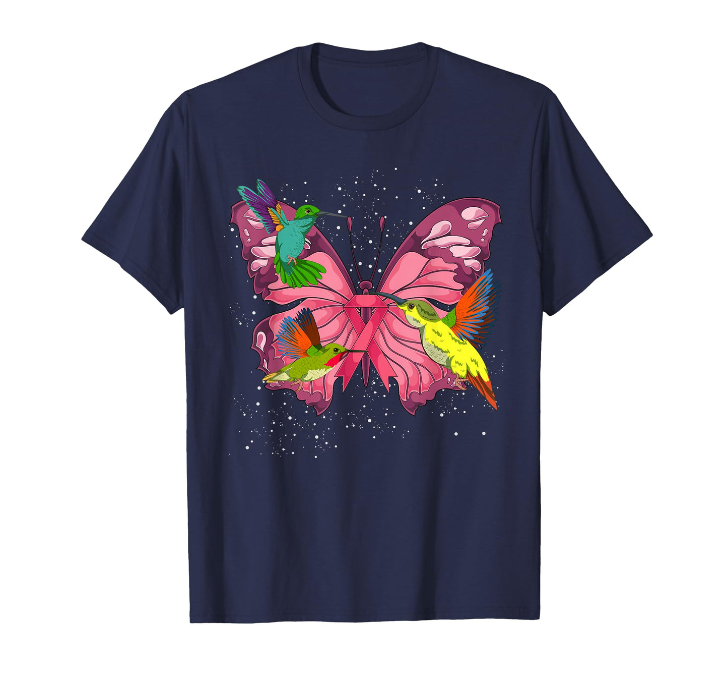 Hummingbird Butterfly Pink Ribbon Breast Cancer Awareness T-Shirt