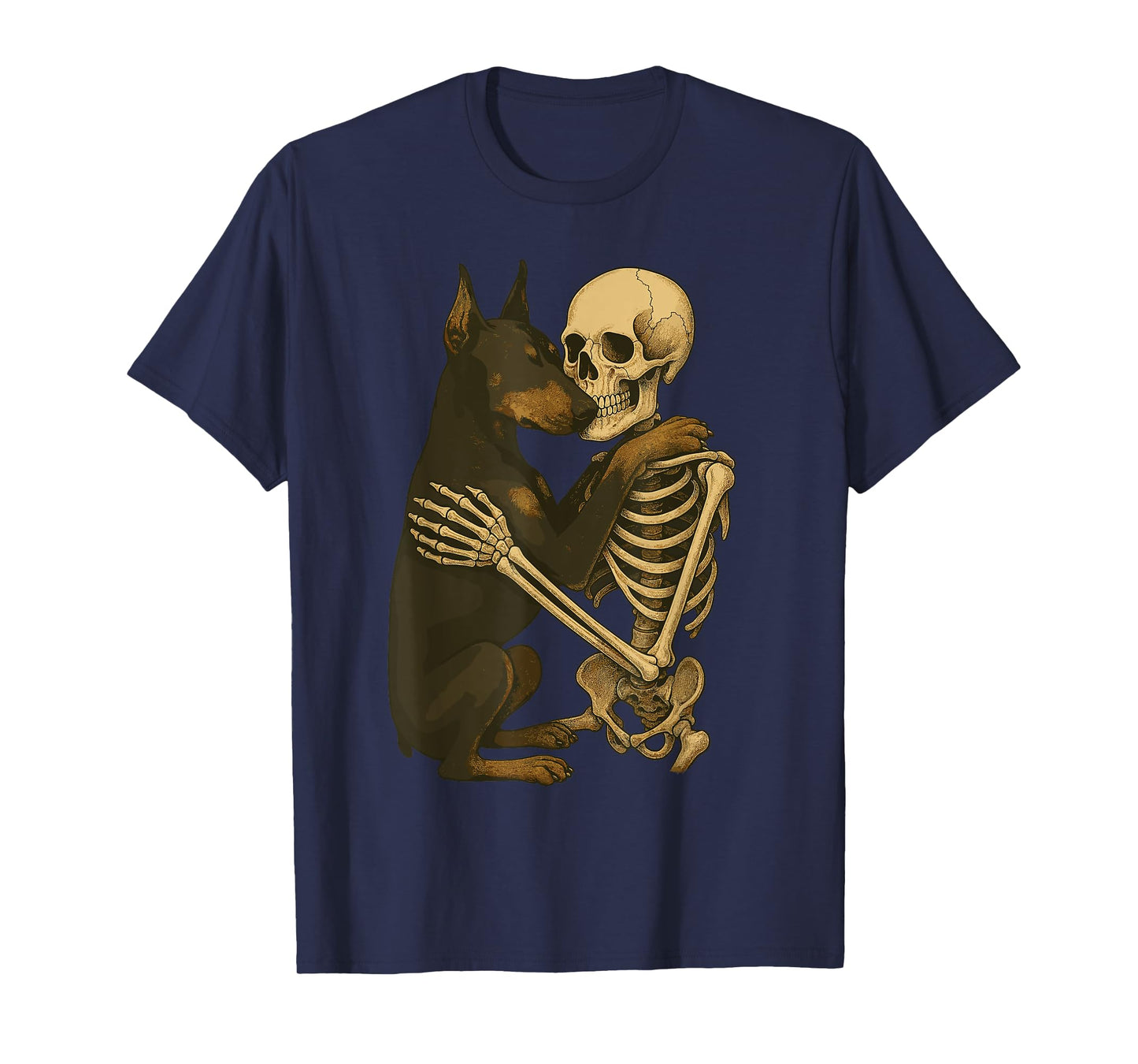 Skeleton Hugging Doberman Pinscher T-Shirt