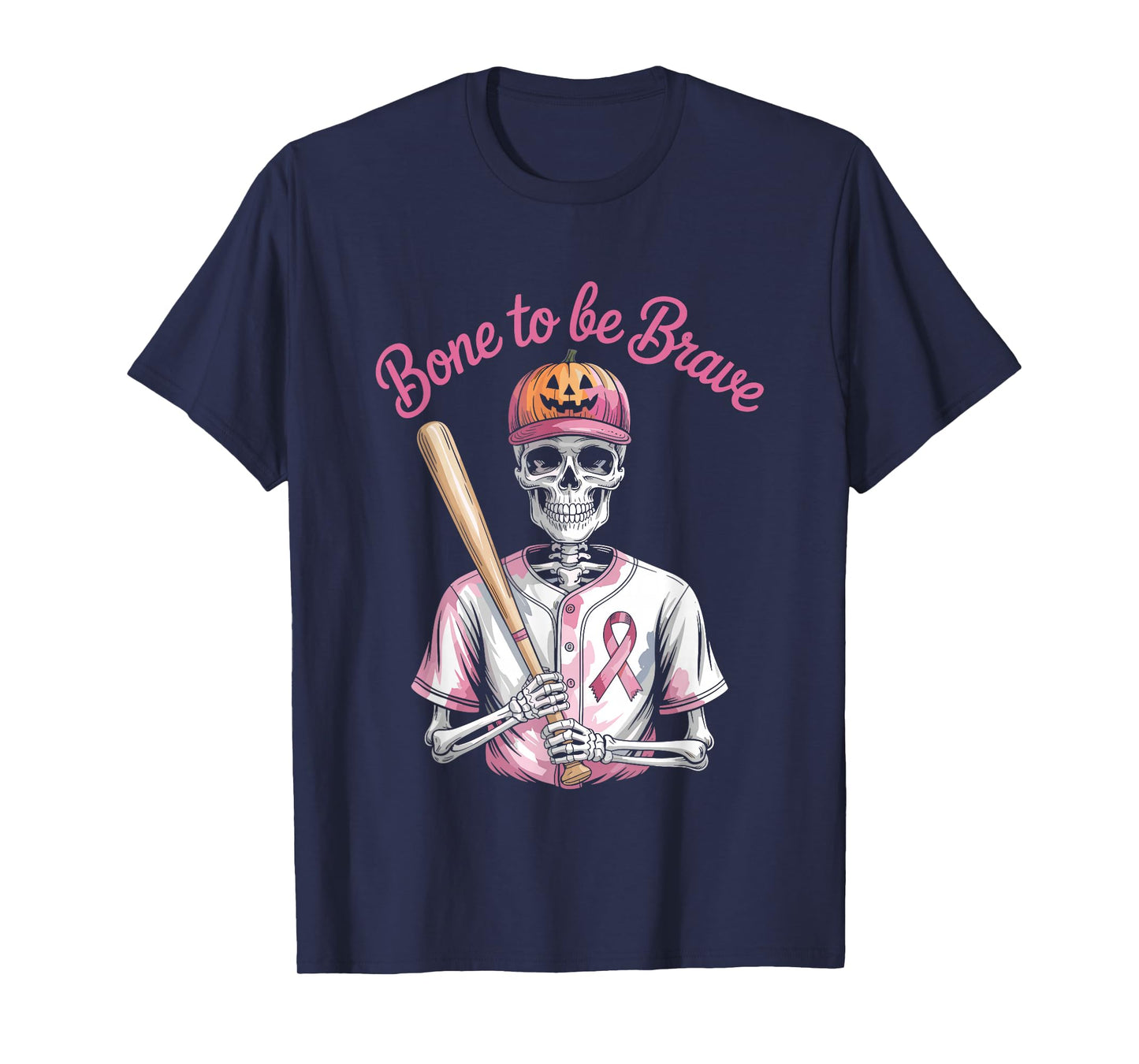 Baseball Skeleton Fighter Halloween Breast Cancer Awareness T-Shirt