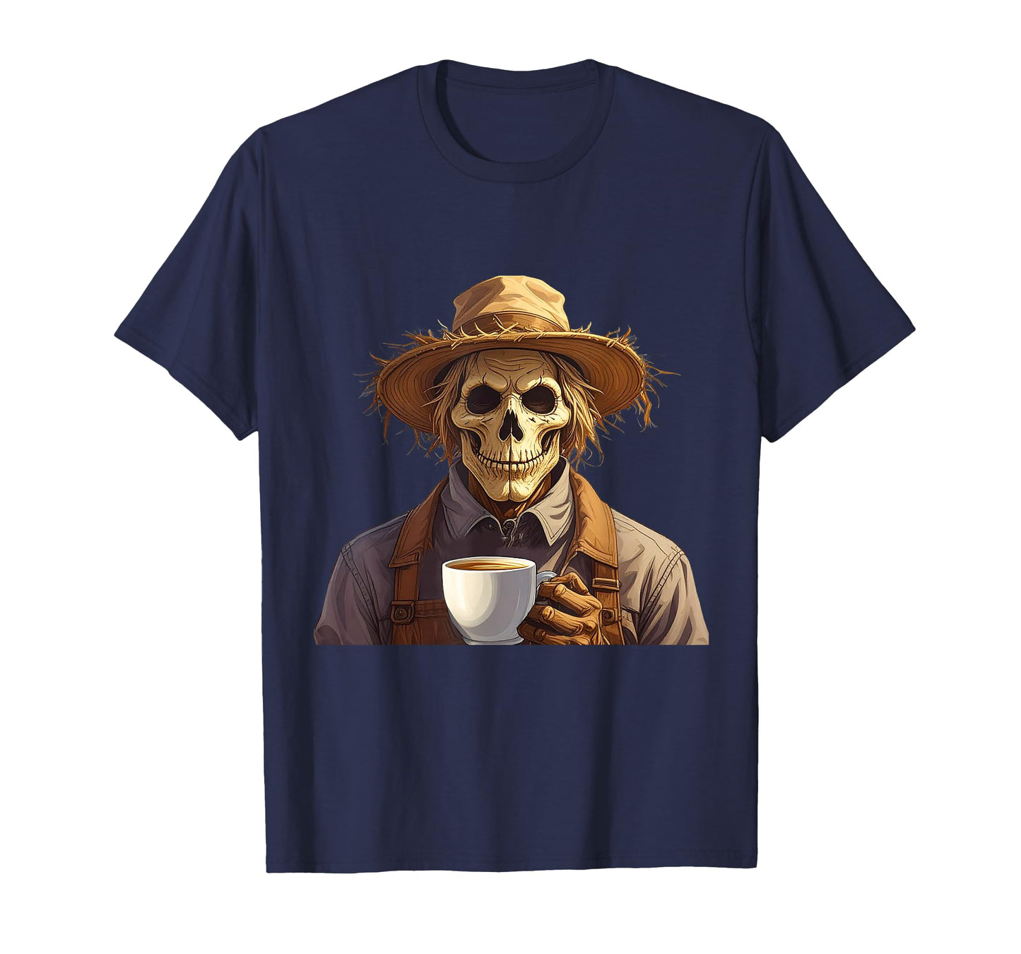Scary Spooky Skeleton Scarecrow Coffee Lover Halloween Goth T-Shirt