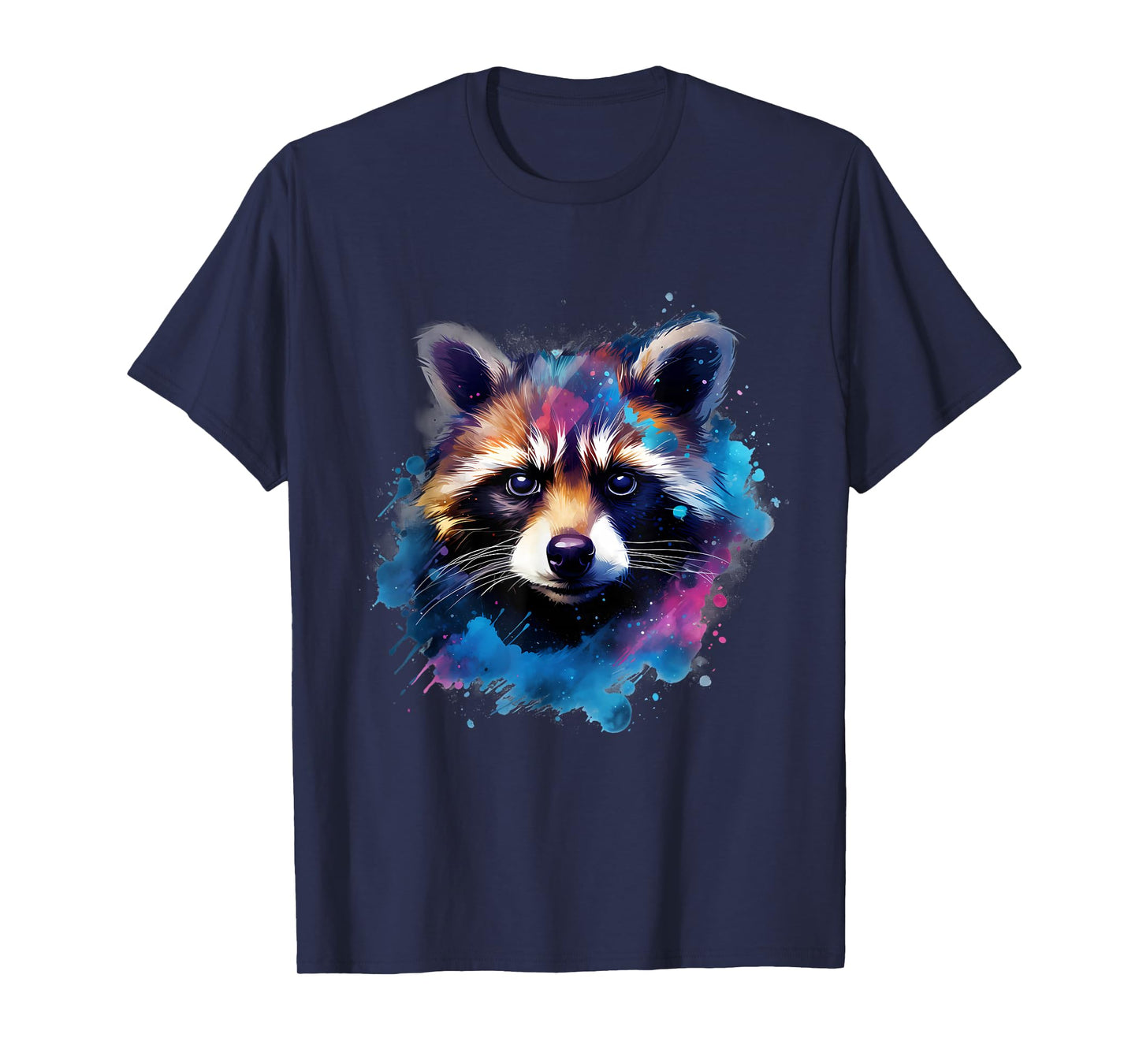 Raccoon Portrait Colourful Splash Animal Art Wildlife T-Shirt