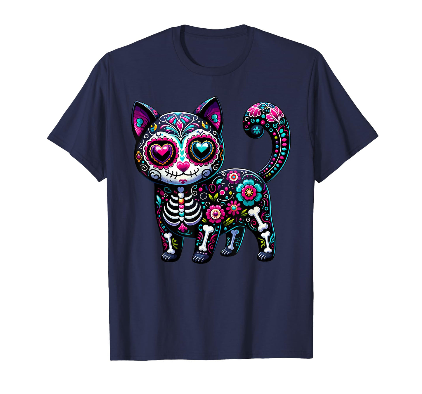 Dia De Los Muertos Cinco De Mayo Cat Sugar Skull Men Women T-Shirt