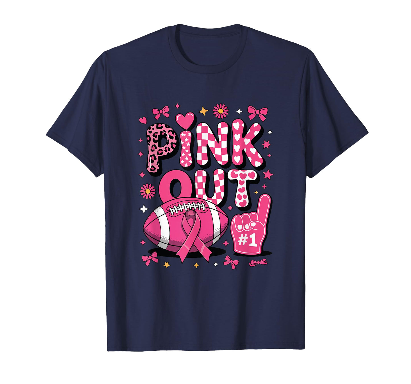 Pink Out Football Ribbon Cheer Breast Cancer T-Shirt