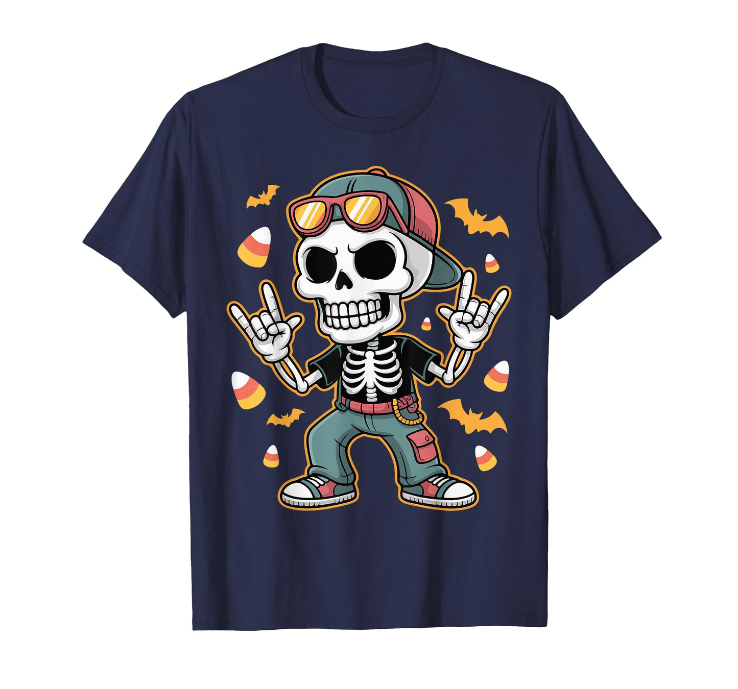 Bruh Punk Rock Skeleton Cool Rocker Halloween Spooky Funny T-Shirt