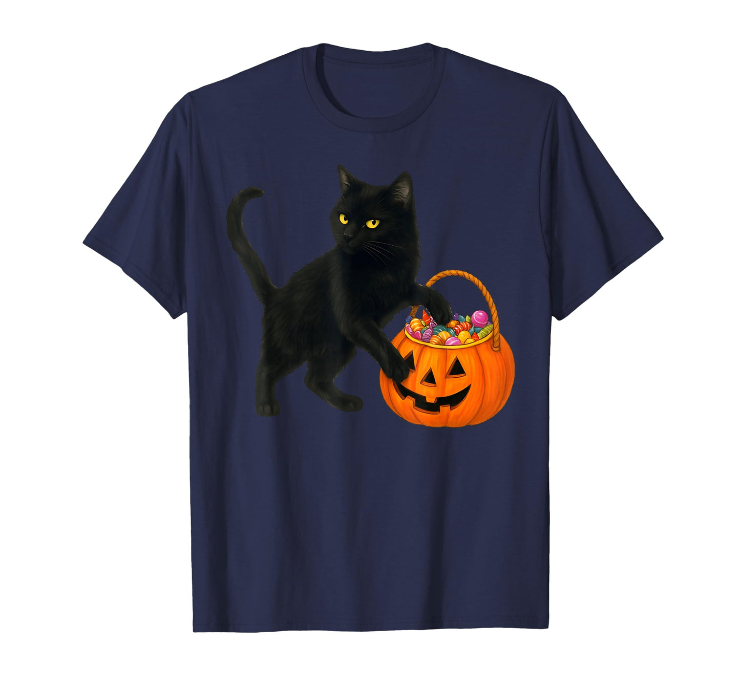 Black Cat & Halloween Candy Basket Men Women Kids Cat Lover T-Shirt