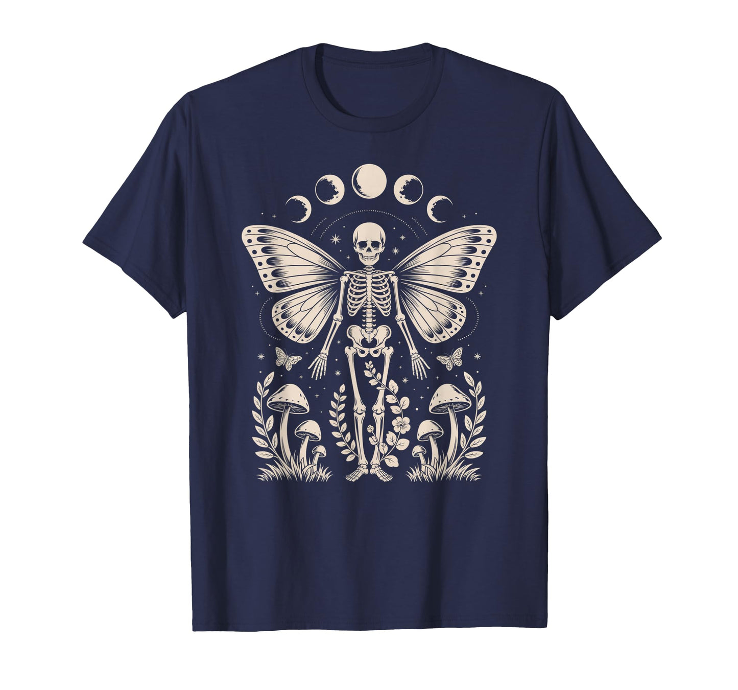 Skeleton Fairy Witchy Occult Moon Phases Mushrooms T-Shirt