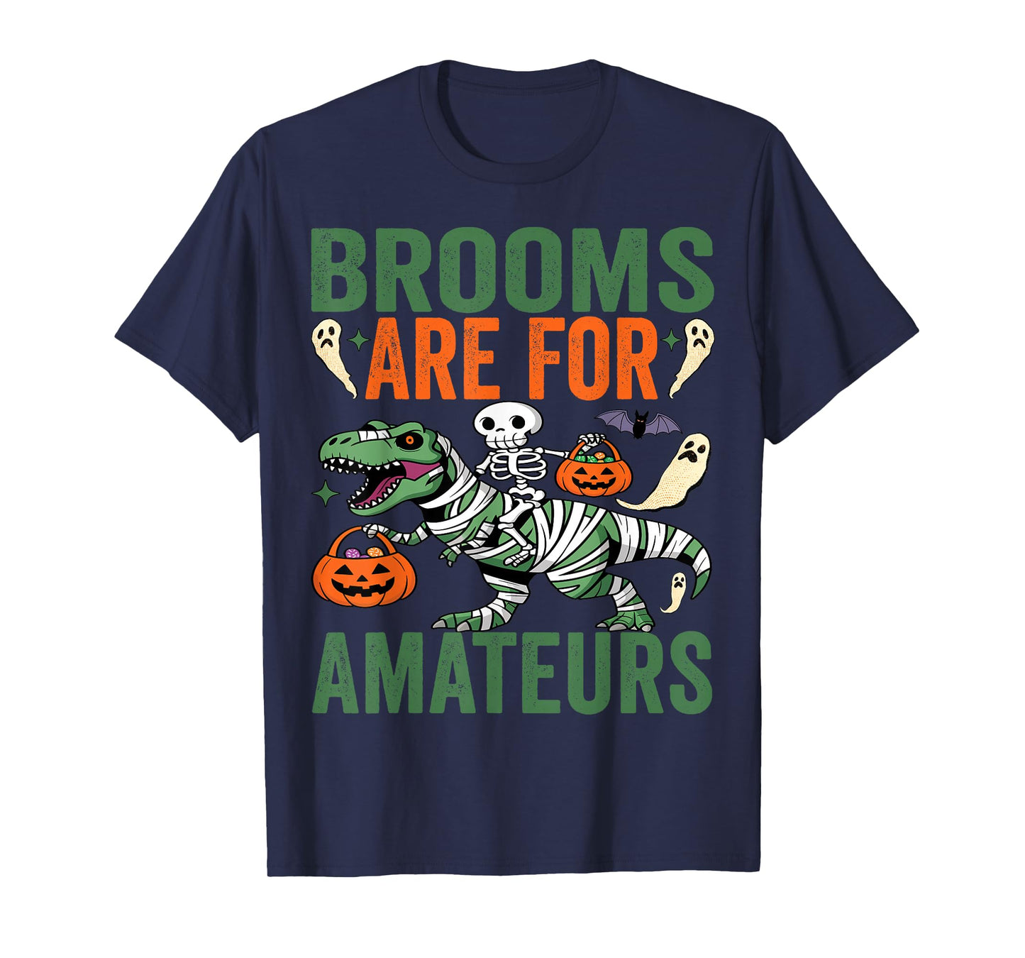 Brooms are for Amateurs Skeleton Riding T-rex Dinosaur Kids T-Shirt