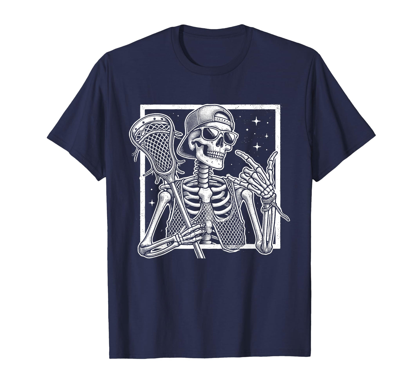 Skeleton Lacrosse Player Birthday Halloween Mens Womens Kids T-Shirt