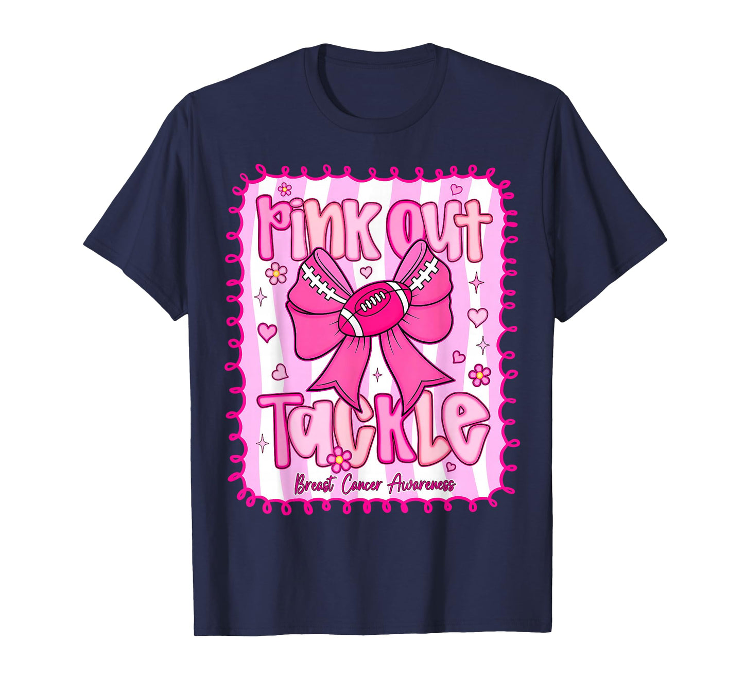 Pink Out Tackle Football Bow Pink Cheer Women Breast Cancer T-Shirt