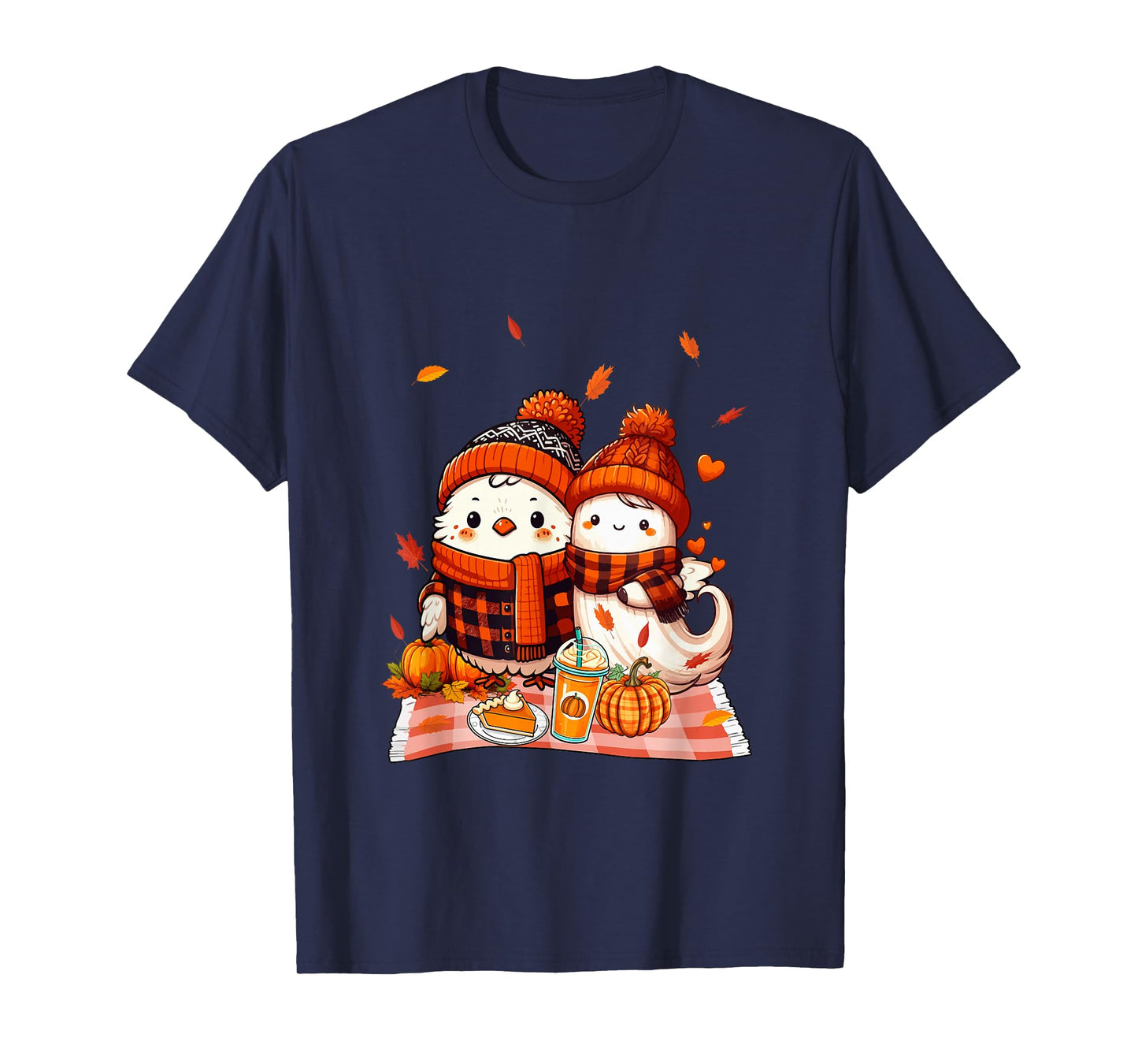Chicken with Boo Halloween Thanksgiving Fall Leaves Pumpkins T-Shirt