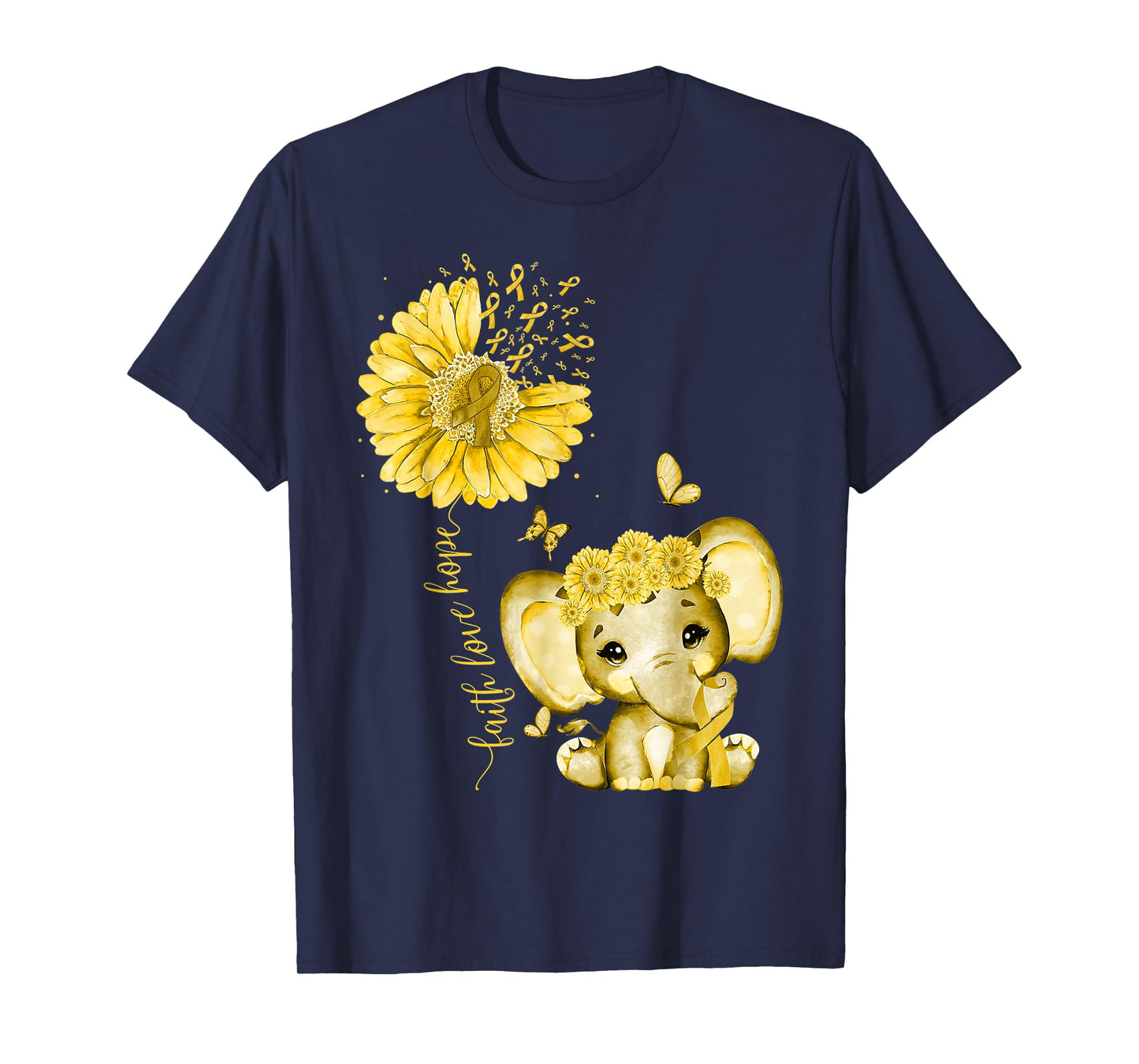 Childhood Cancer Cute Elephant With Sunflower Gold Ribbon T-Shirt