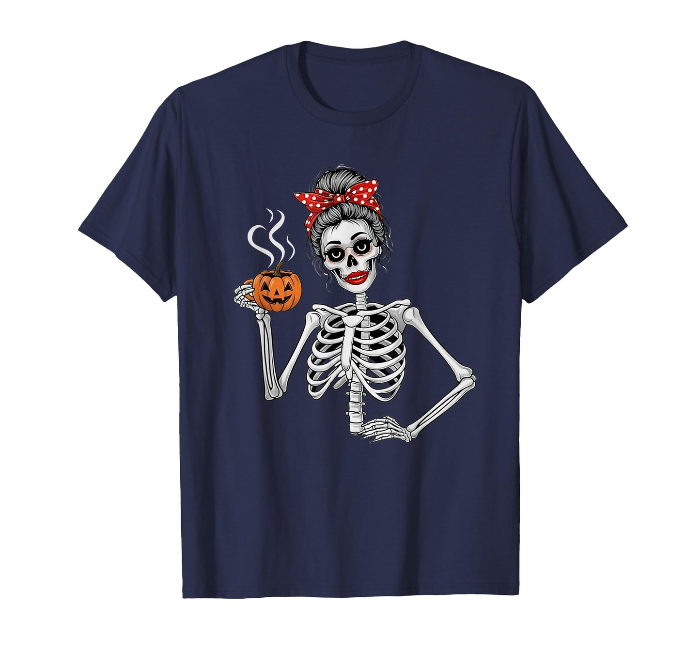 Halloween Skeleton Messy Bun Coffee Funny Costume Shirt T-Shirt