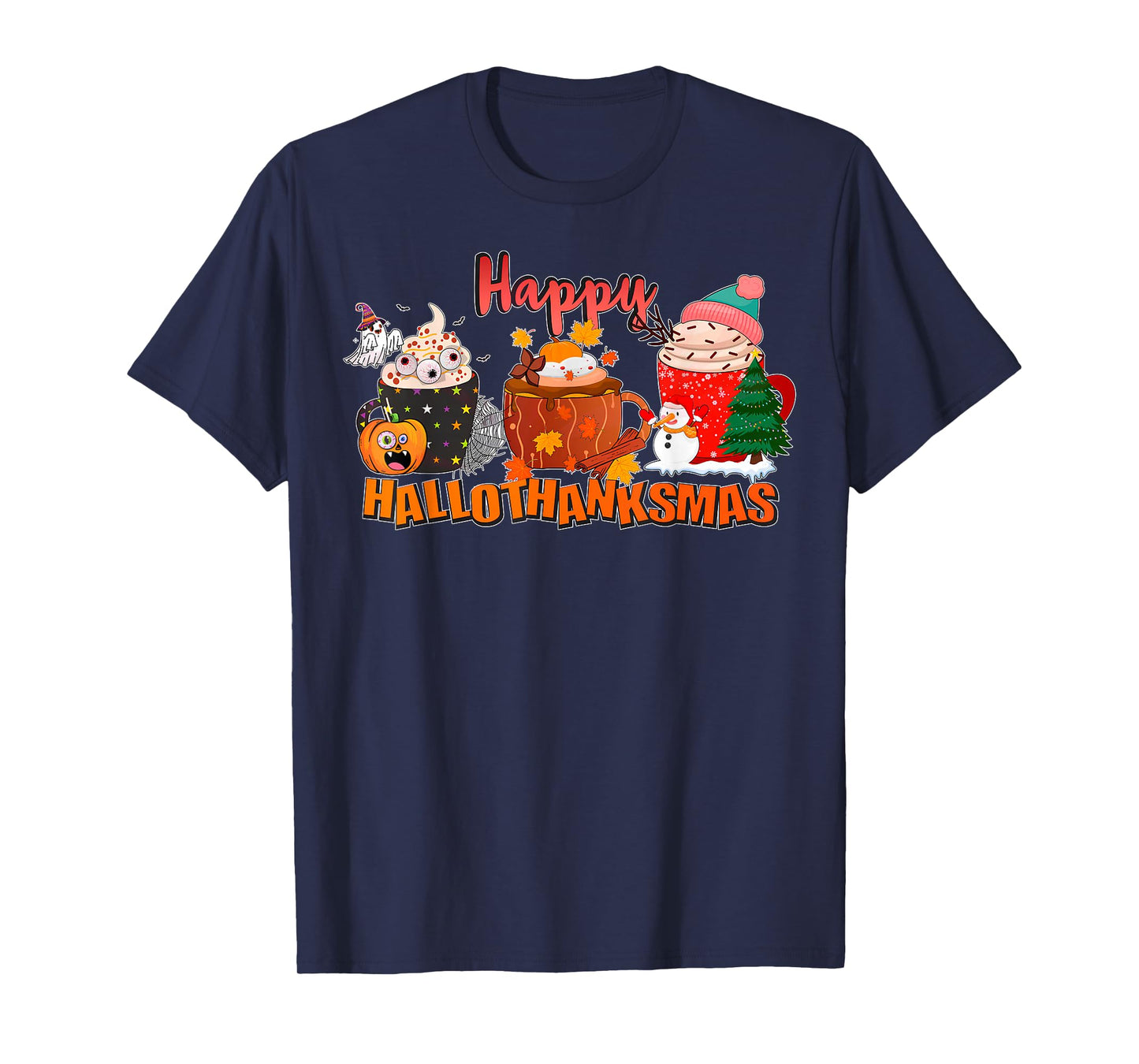 Happy Hallothanksmas Halloween Coffee Latte Thanksgiving T-Shirt
