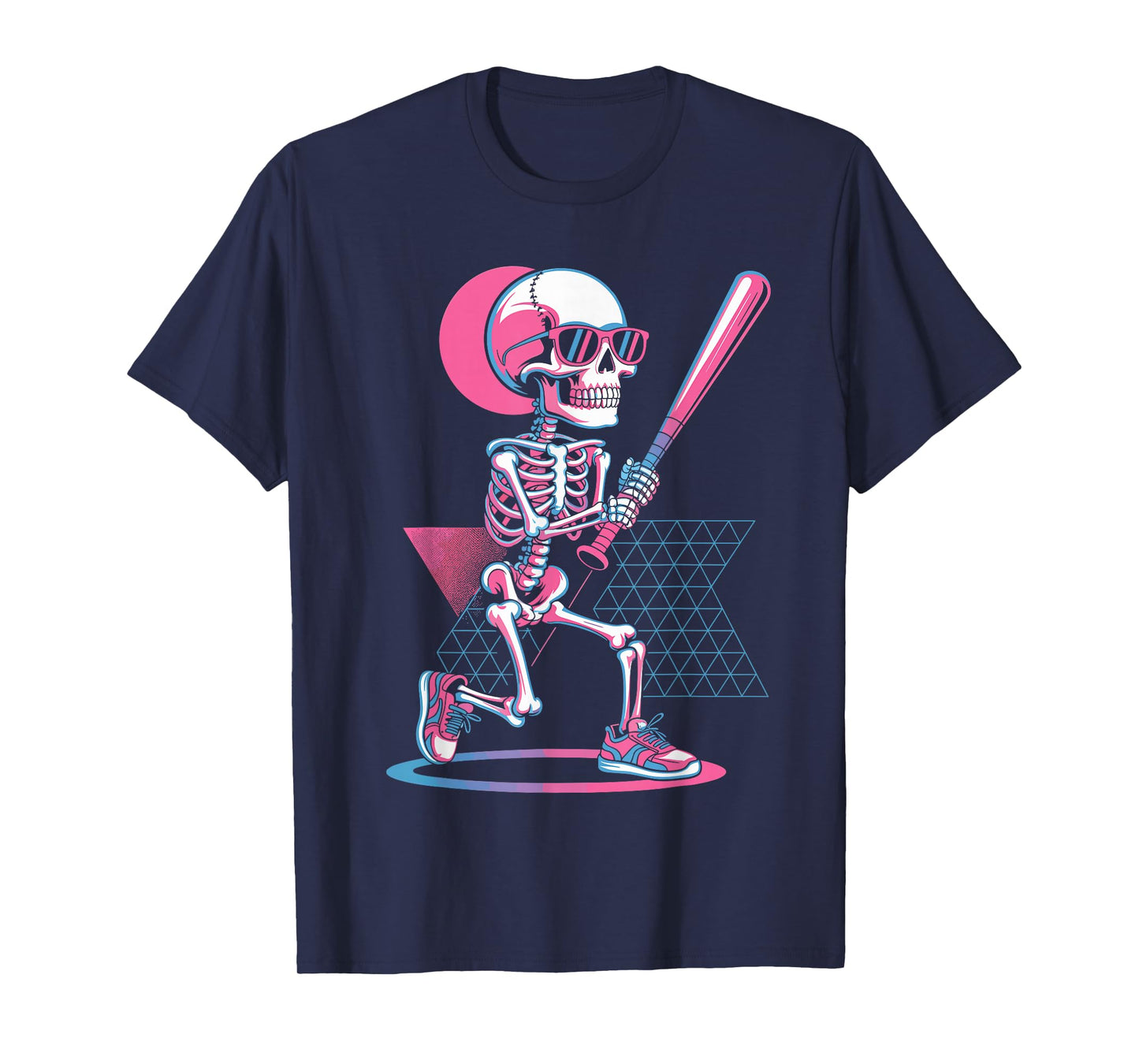 Retro 80s Skeleton Baseball Graphic Halloween T-Shirt