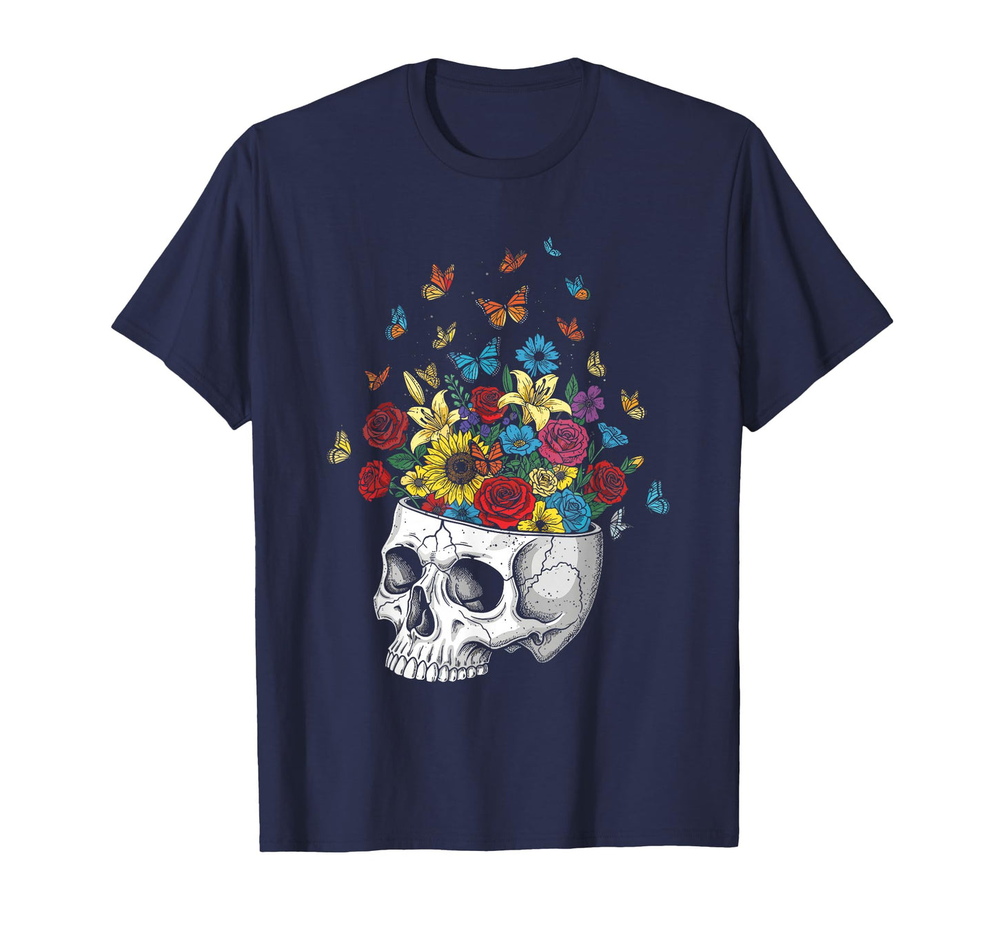 Skull with Flowers Inside Funny Halloween T-Shirt