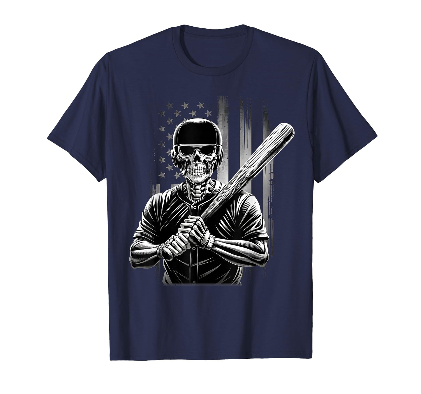 Baseball Skeleton American USA Flag Halloween Men Teens Boys T-Shirt