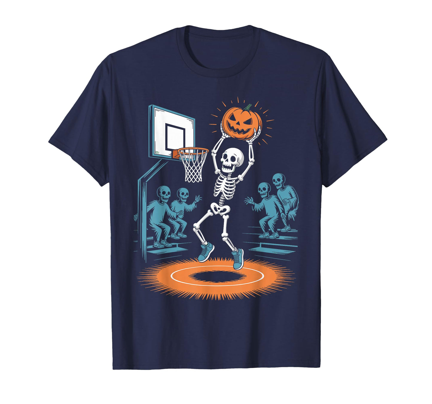Skeleton Basketball Pumpkin Spooky Halloween Baller T-Shirt