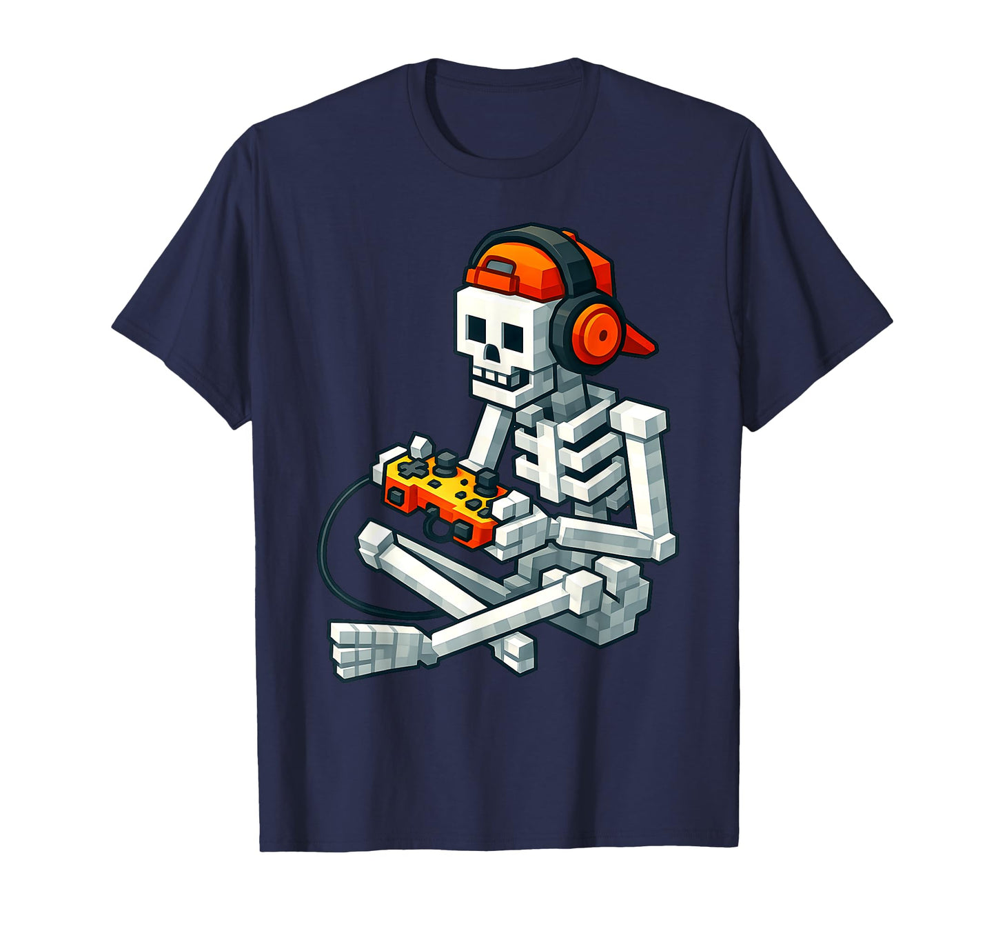 Halloween Skeleton Gamer Pixel Video Gaming Boys Men Kids T-Shirt