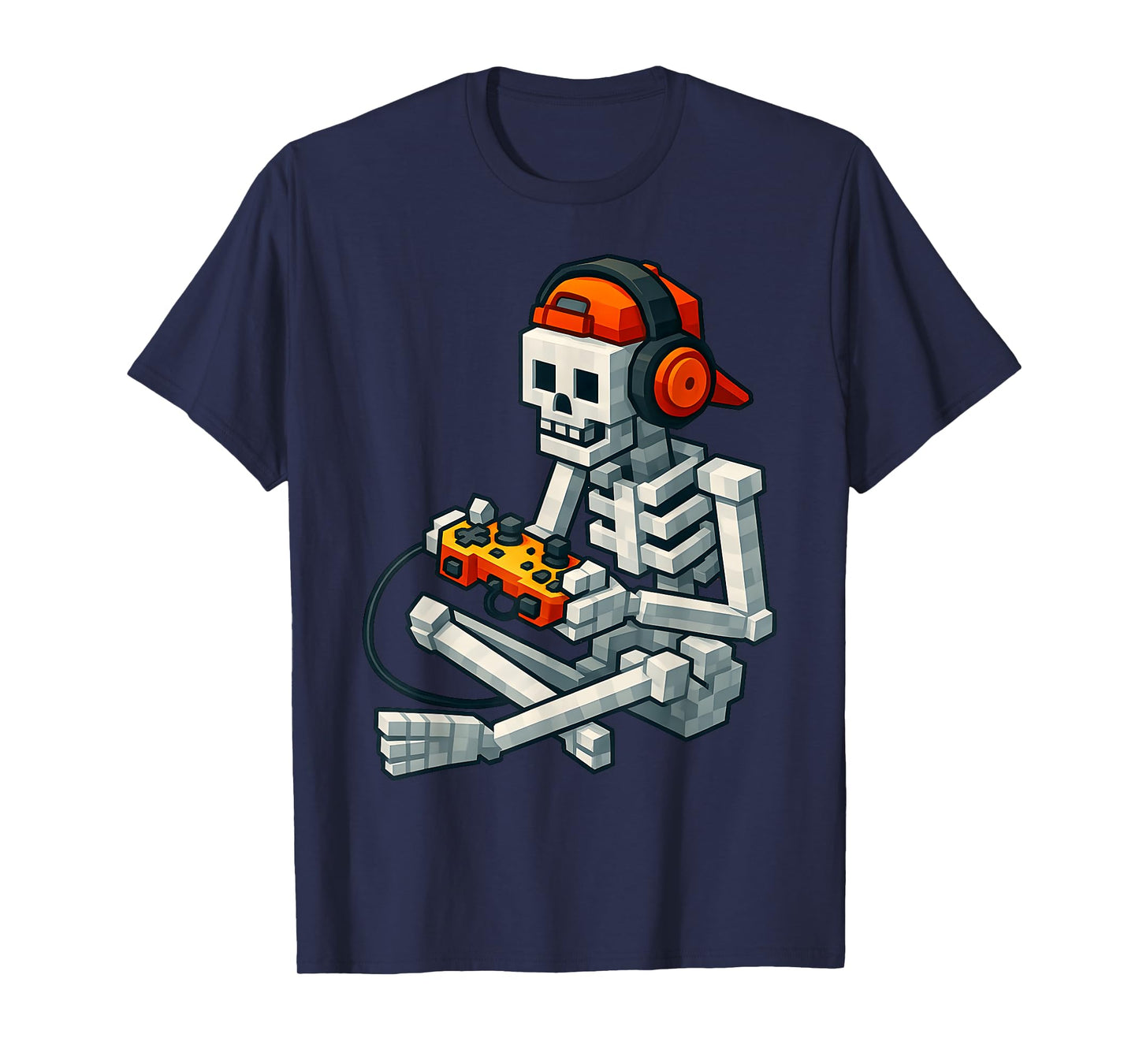Halloween Skeleton Gamer Pixel Video Gaming Boys Men Kids T-Shirt