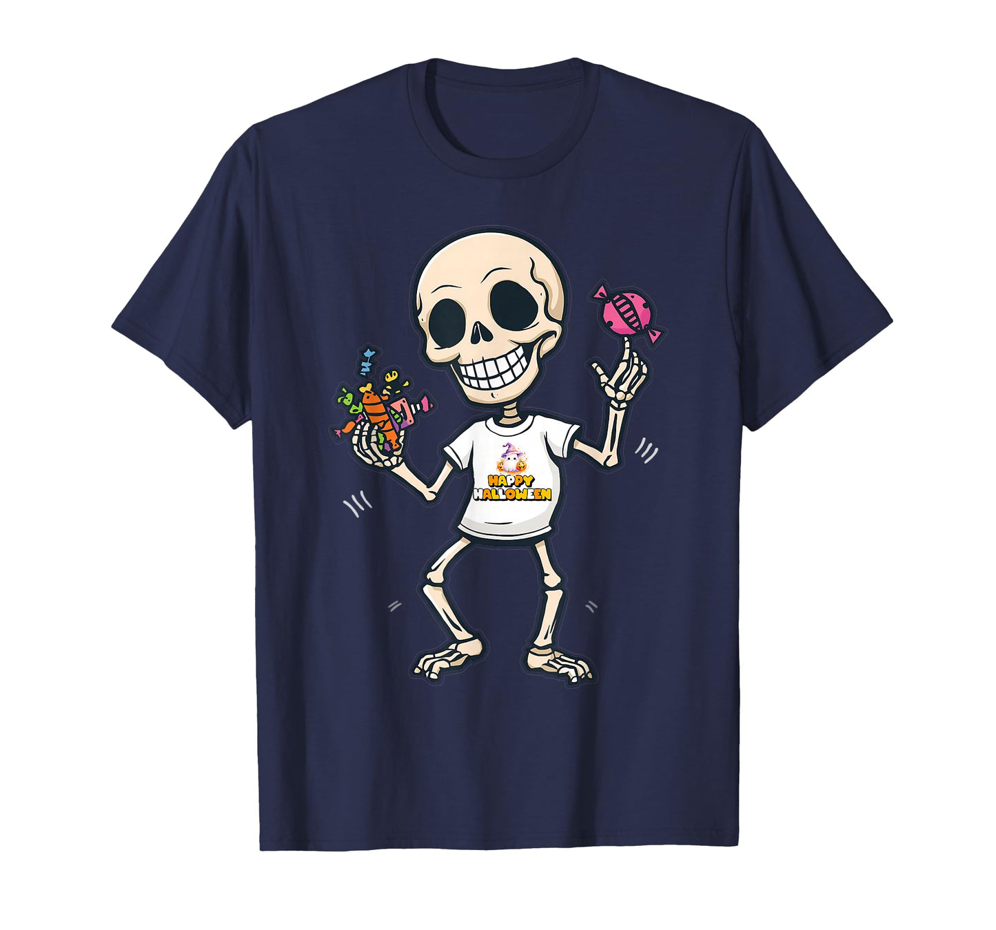 Happy Halloween Dancing Skeleton Candy Fun Cartoon T-Shirt