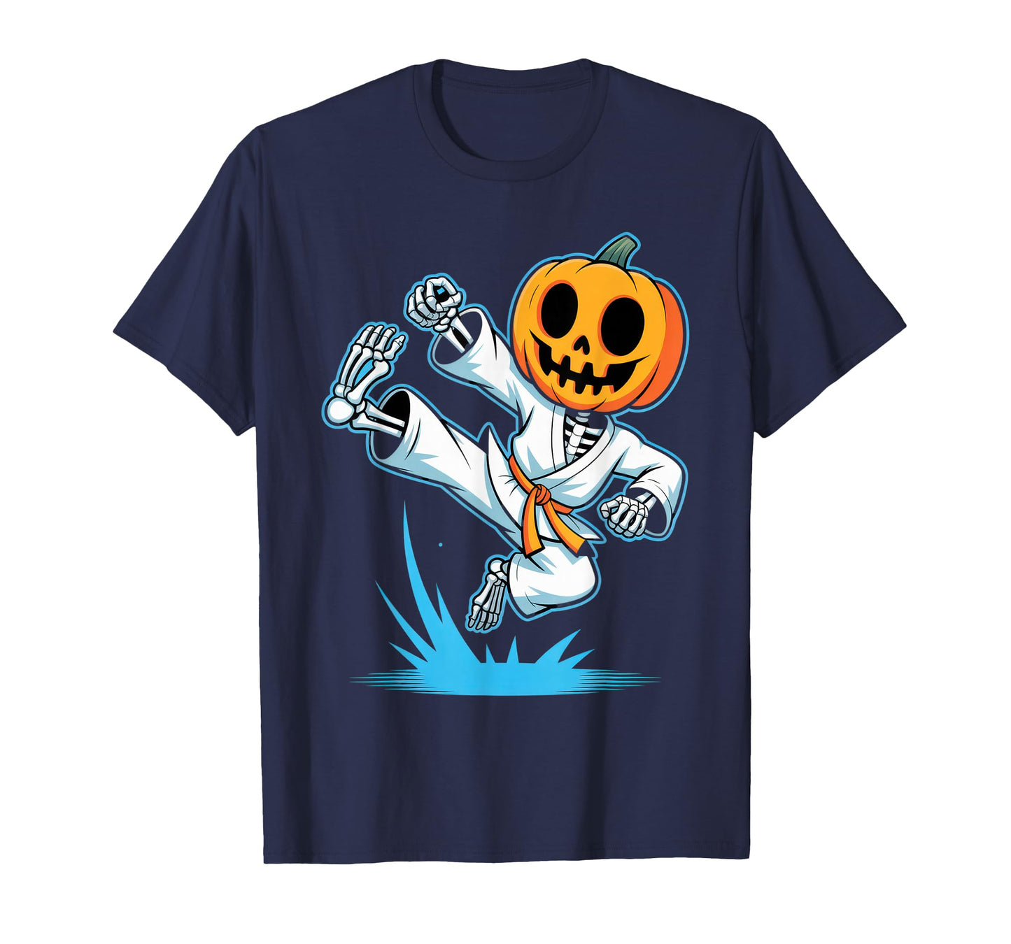 Karate Pumpkin Skeleton Kids Halloween Costume Fall Fun T-Shirt