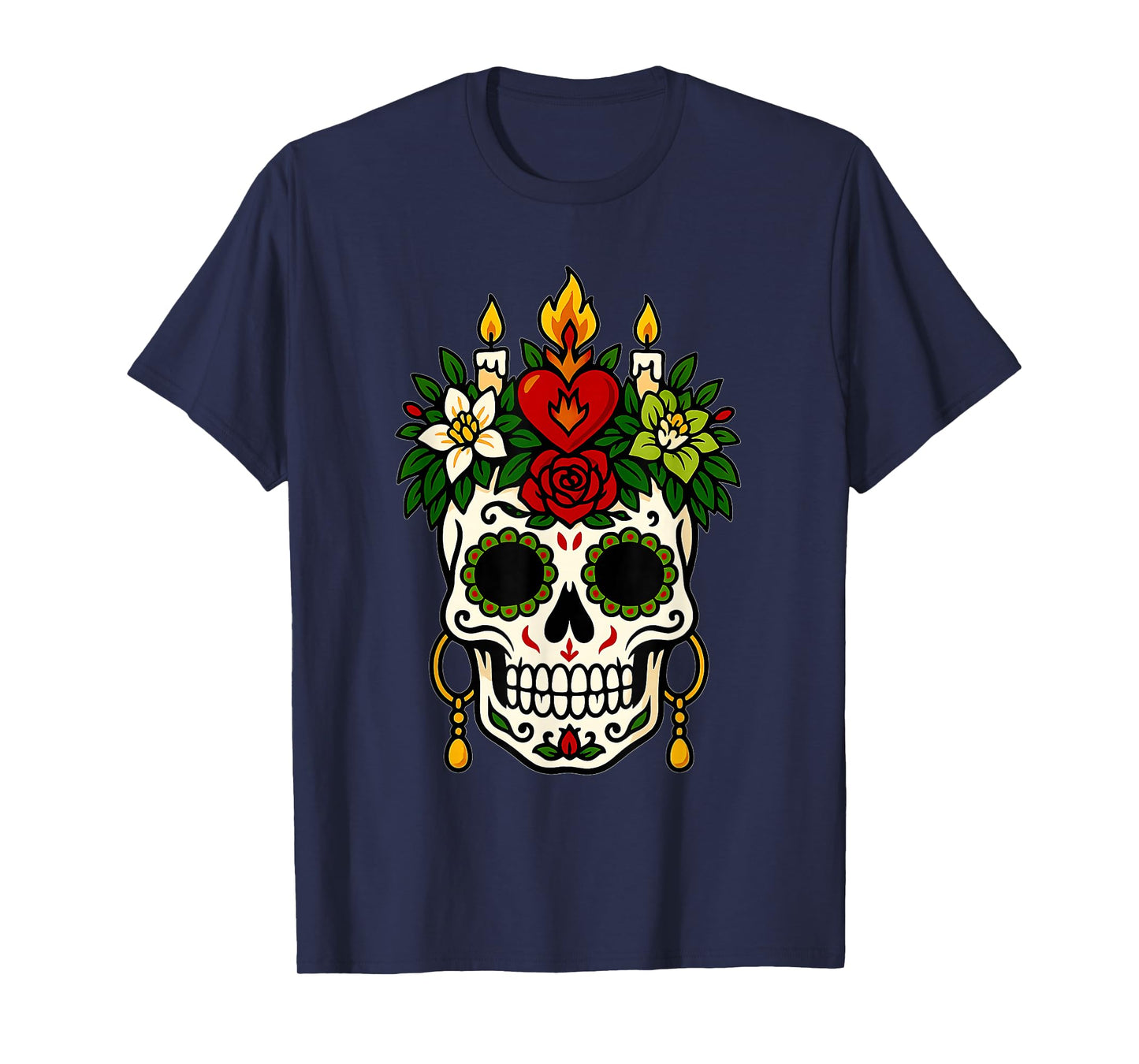 De Los Muertos Sugar Skull Skeleton Flower Halloween Costume T-Shirt