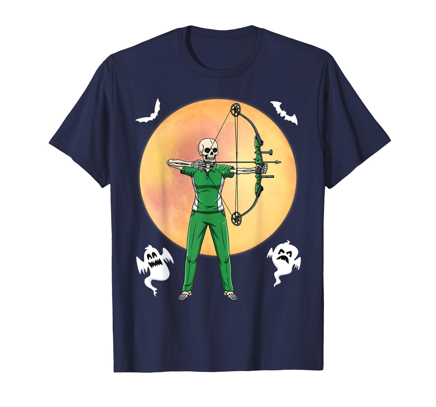 Skeleton Archer Halloween Bow Hunter Full Moon Spooky Style T-Shirt