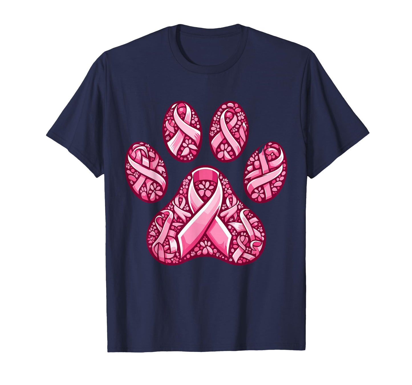 Pink Ribbon Dog Paw Print Breast Cancer Awareness Puppy Love T-Shirt