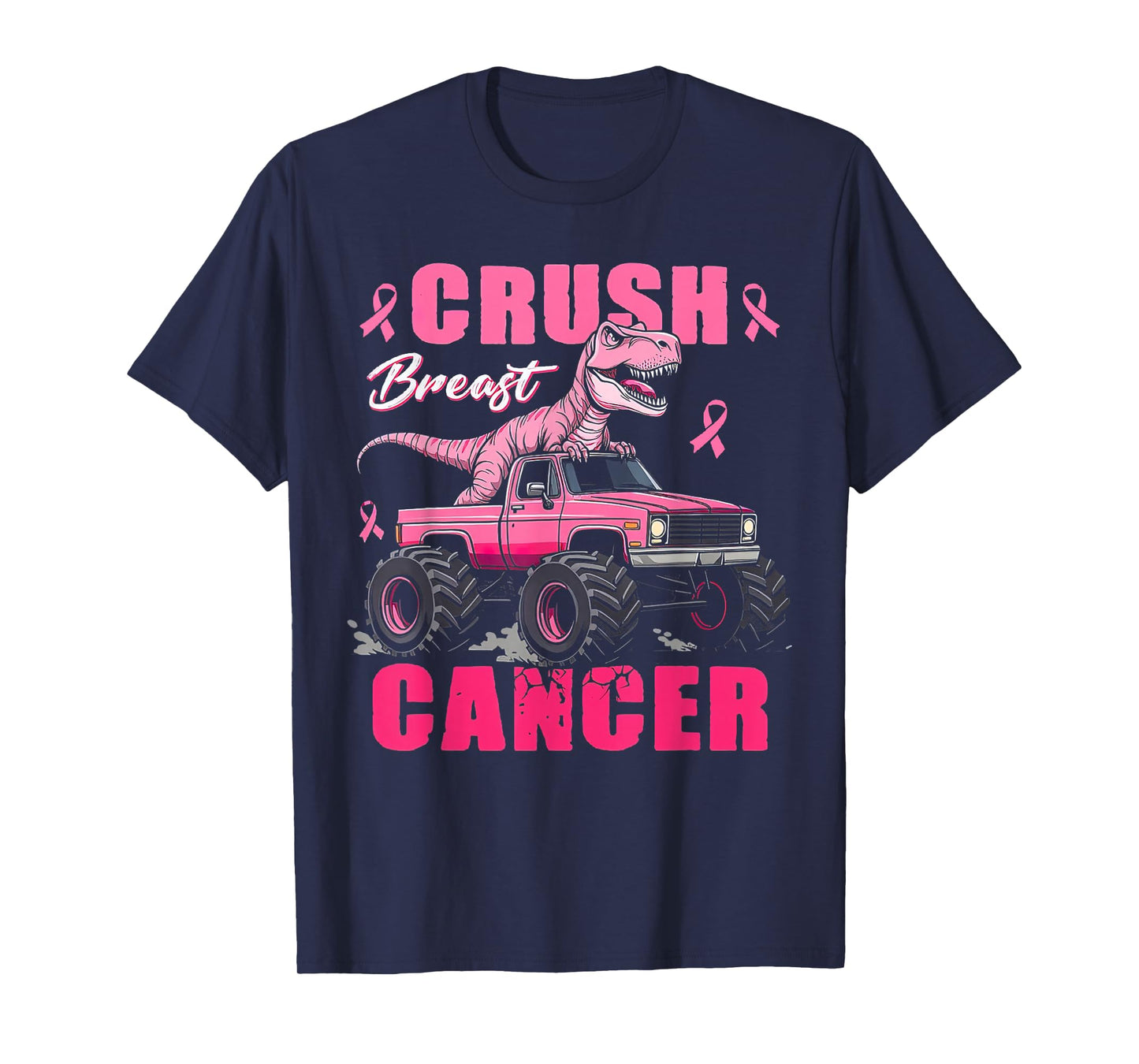 Crush Breast Cancer Dinosaur T Rex Monster Truck Boys Kids T-Shirt