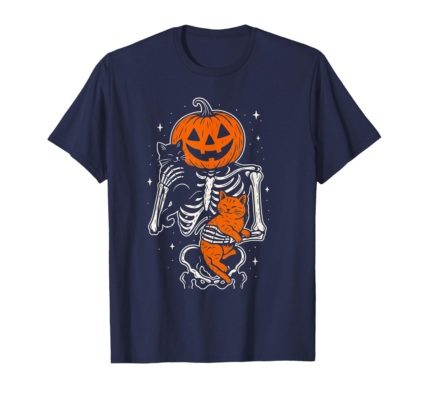 Skeleton Hugging Cat Halloween Pumpkin Cat Lover Cat Mom Dad T-Shirt