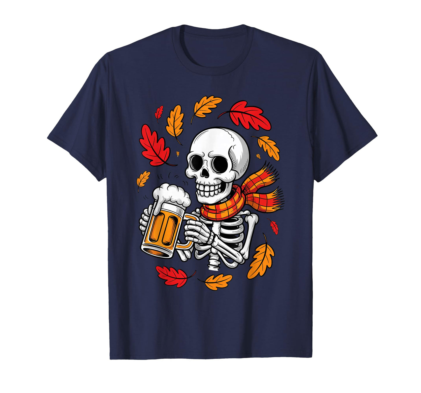 Skeleton Drinking Beer Funny Halloween Autumn Fall Costume T-Shirt
