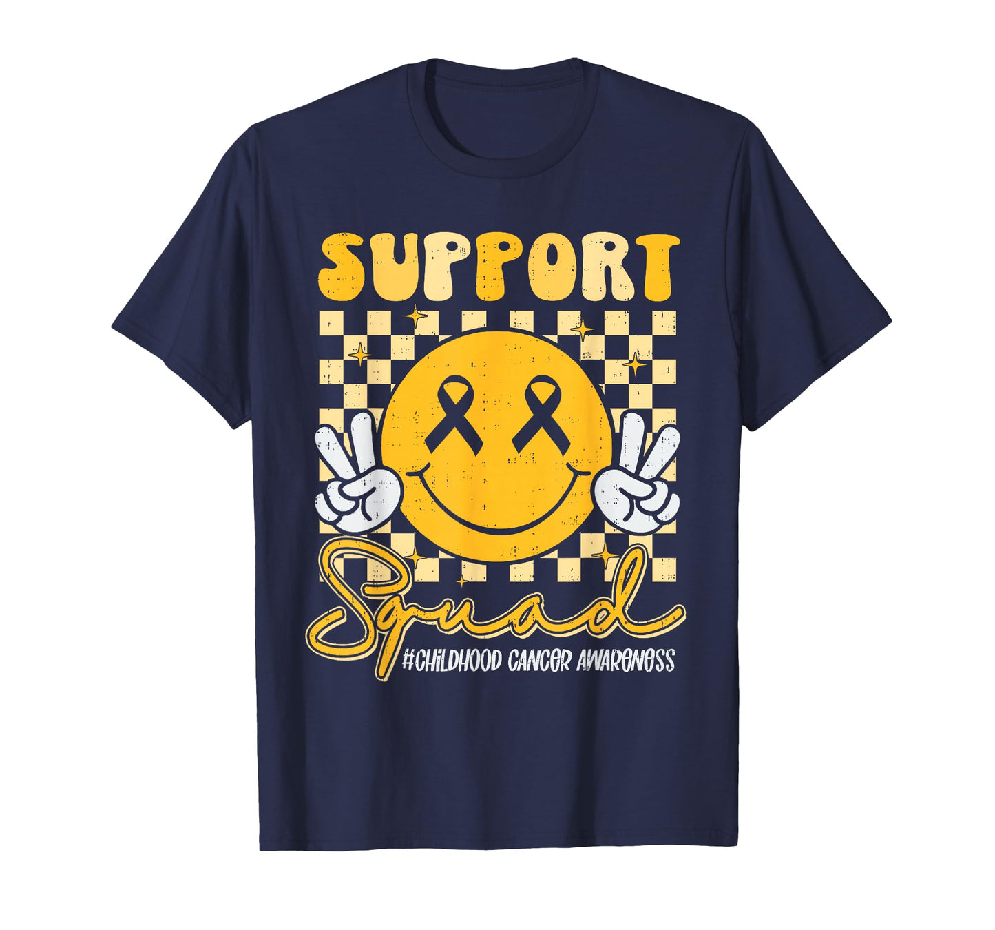 Support Squad Childhood Cancer Awareness Smile Gold Ribbon T-Shirt