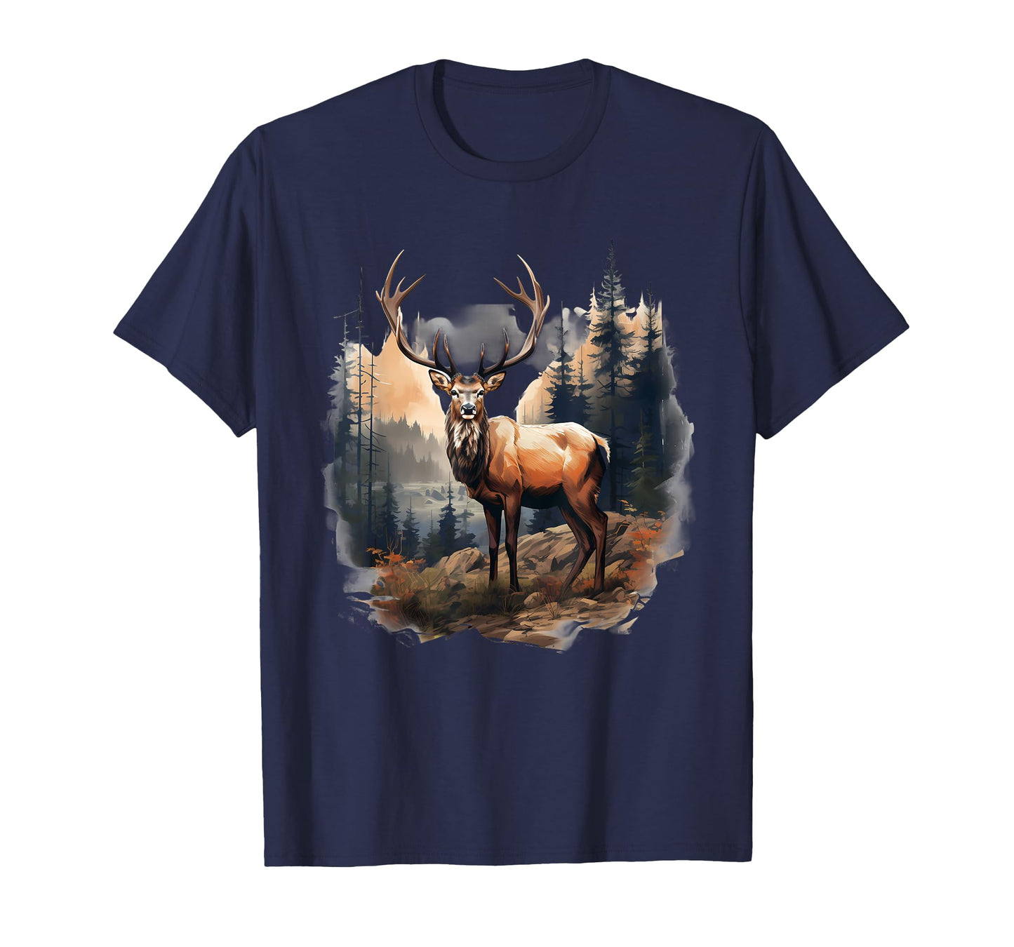 Deer Forest Landscape Wildlife Artwork Nature Animal Lovers T-Shirt