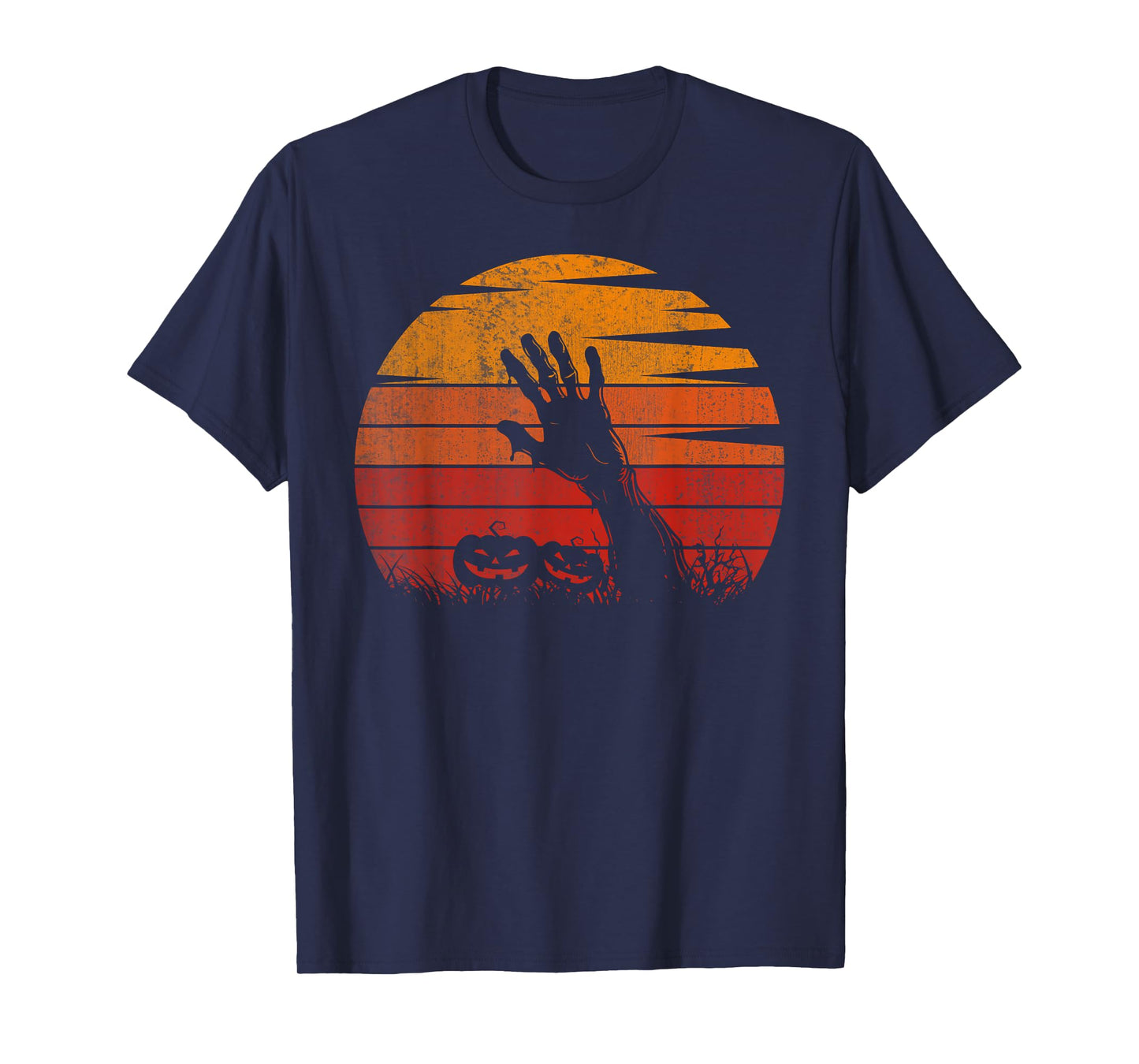 Vintage Sunset Zombie Hand Halloween Scary Spooky Costume T-Shirt