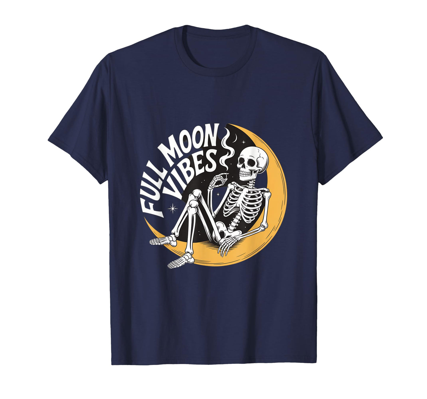 Full Moon Vibes Smoking Skeleton Halloween T-Shirt