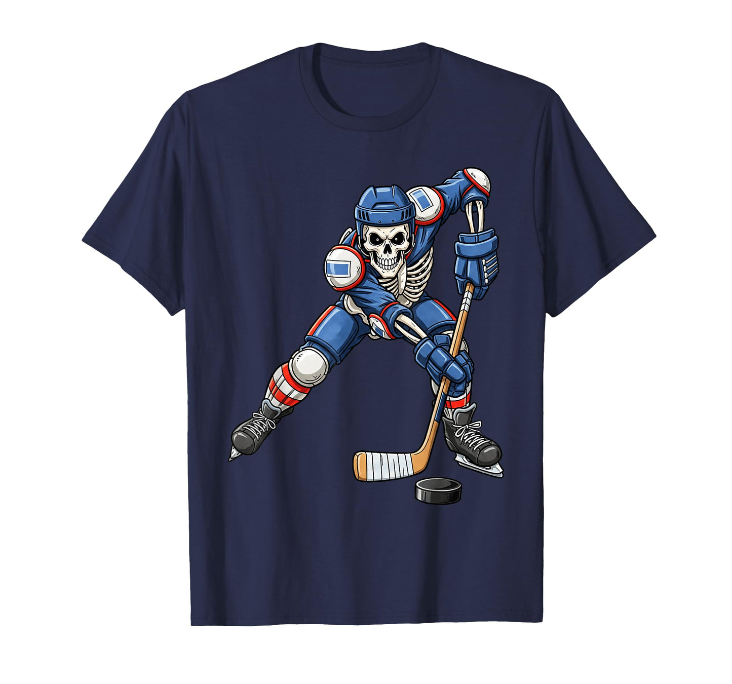 Funny Kids Skeleton Playing Hockey Halloween Trick or Treat T-Shirt