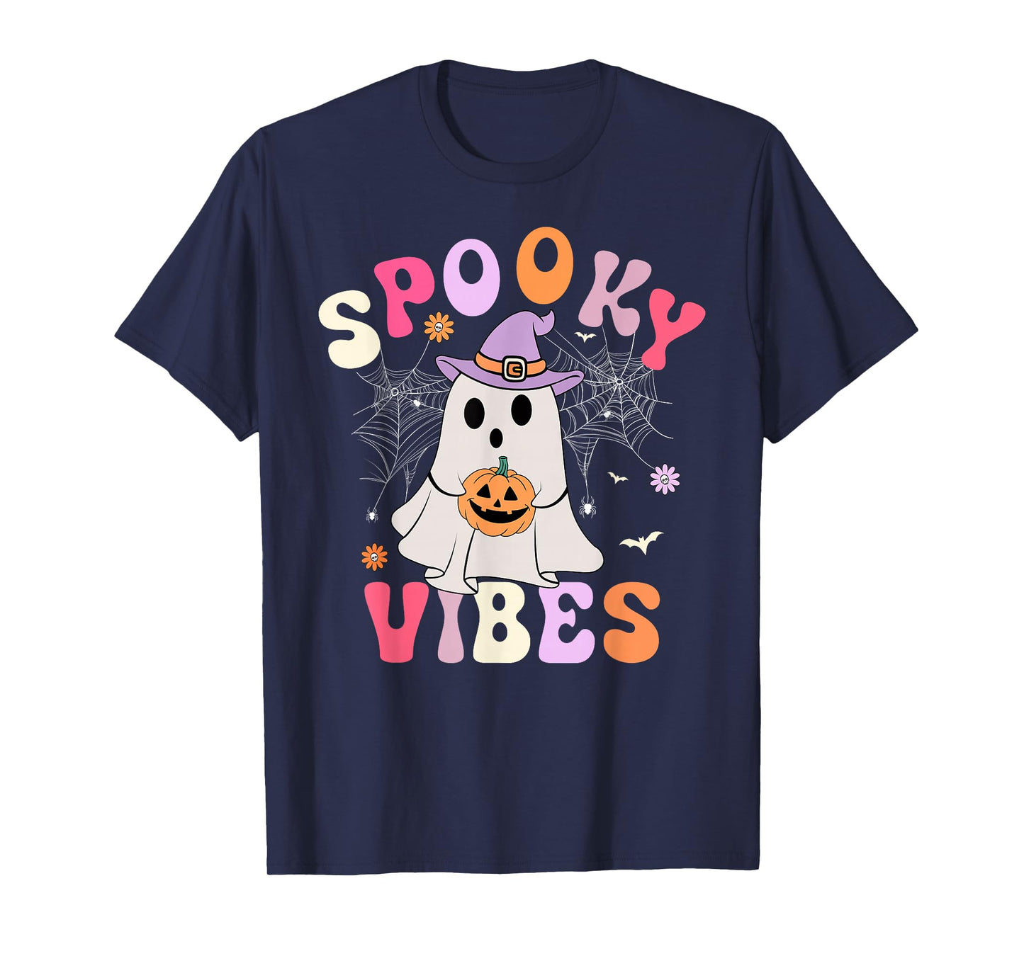 Groovy Halloween Costume Spooky Vibes Pumpkin Boo Ghost T-Shirt