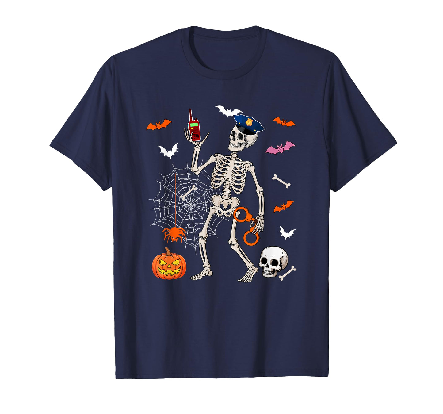 Police Officer Job Horror Skeleton Halloween Costume Team T-Shirt