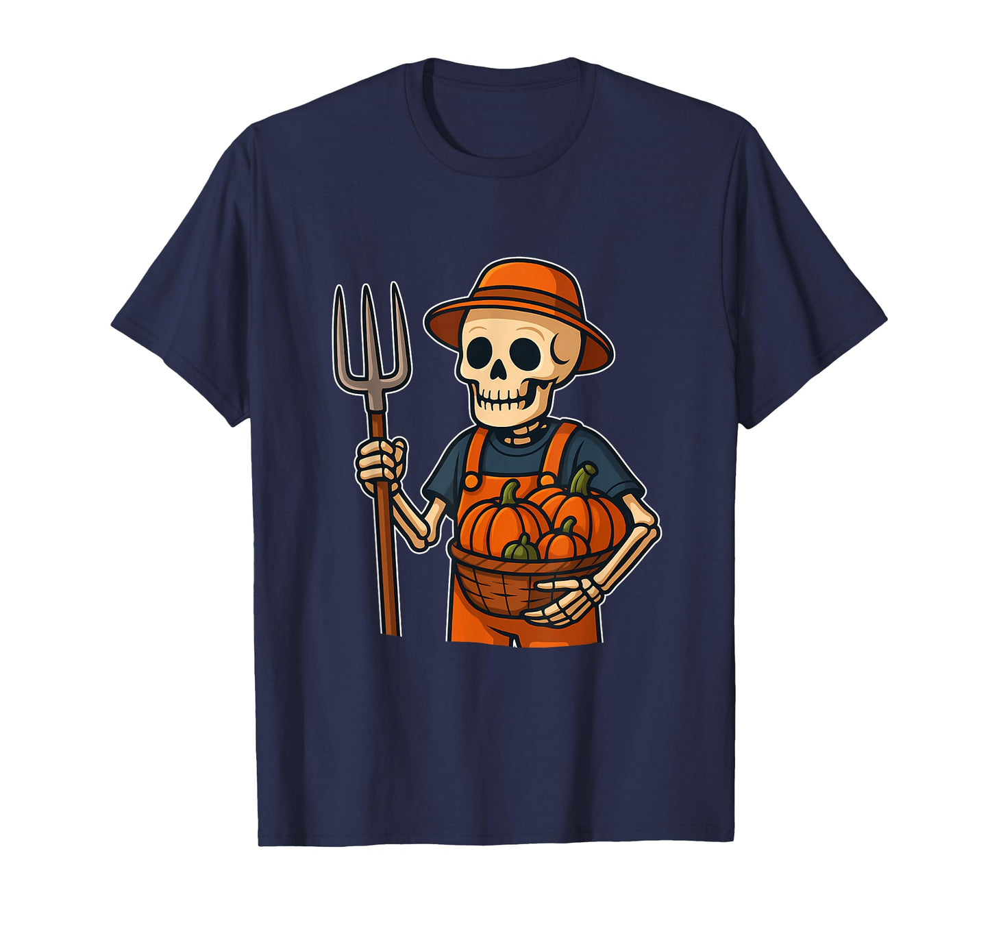 Skeleton Farmer with Pumpkin Basket T-Shirt