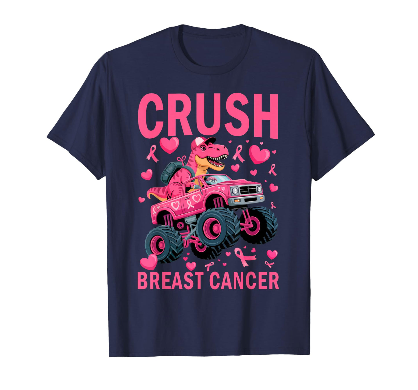 Crush Breast Cancer Awareness Pink Monster Truck Boys Kids T-Shirt